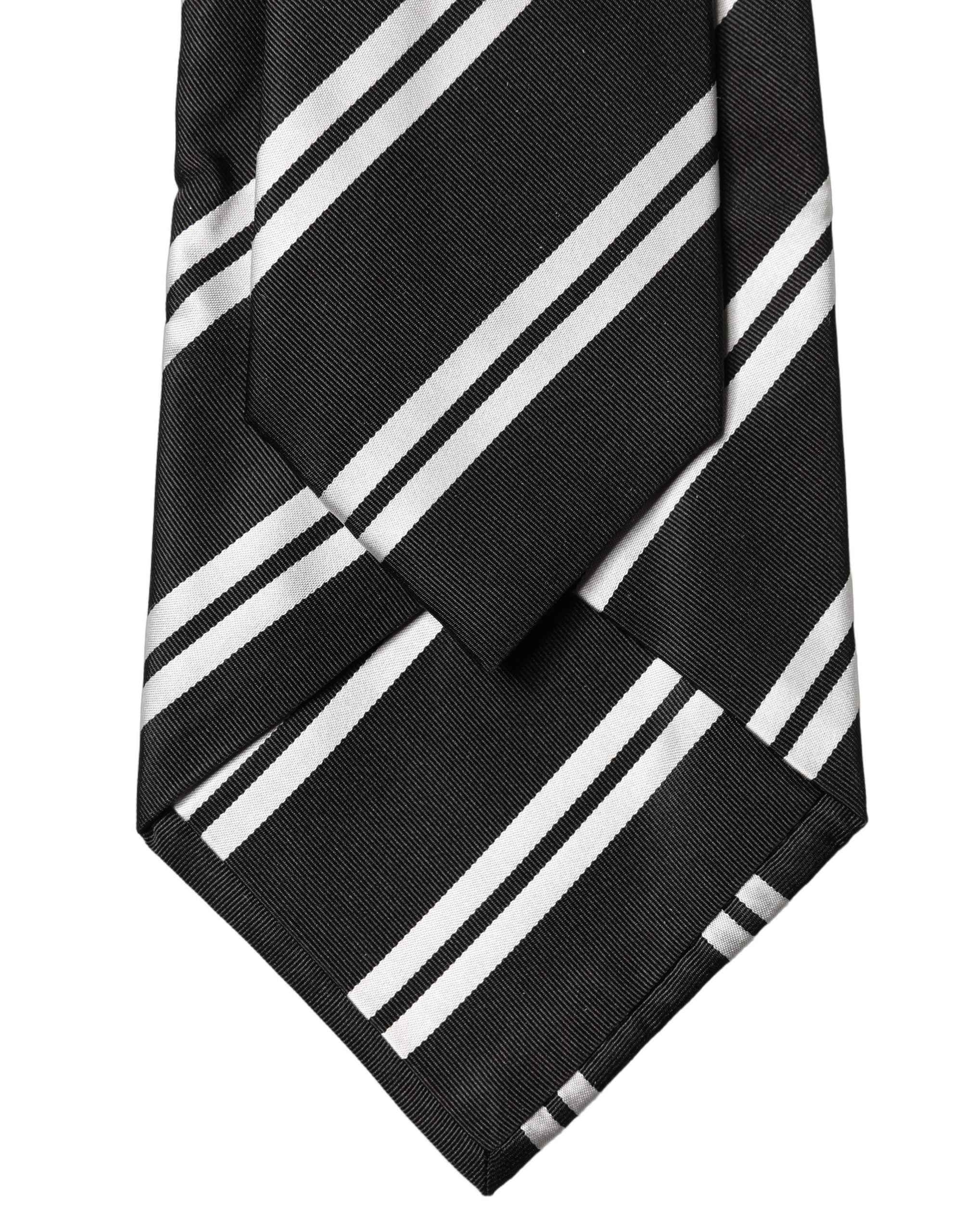 Dolce & Gabbana Black White Stripes Silk Adjustable Women Necktie Tie