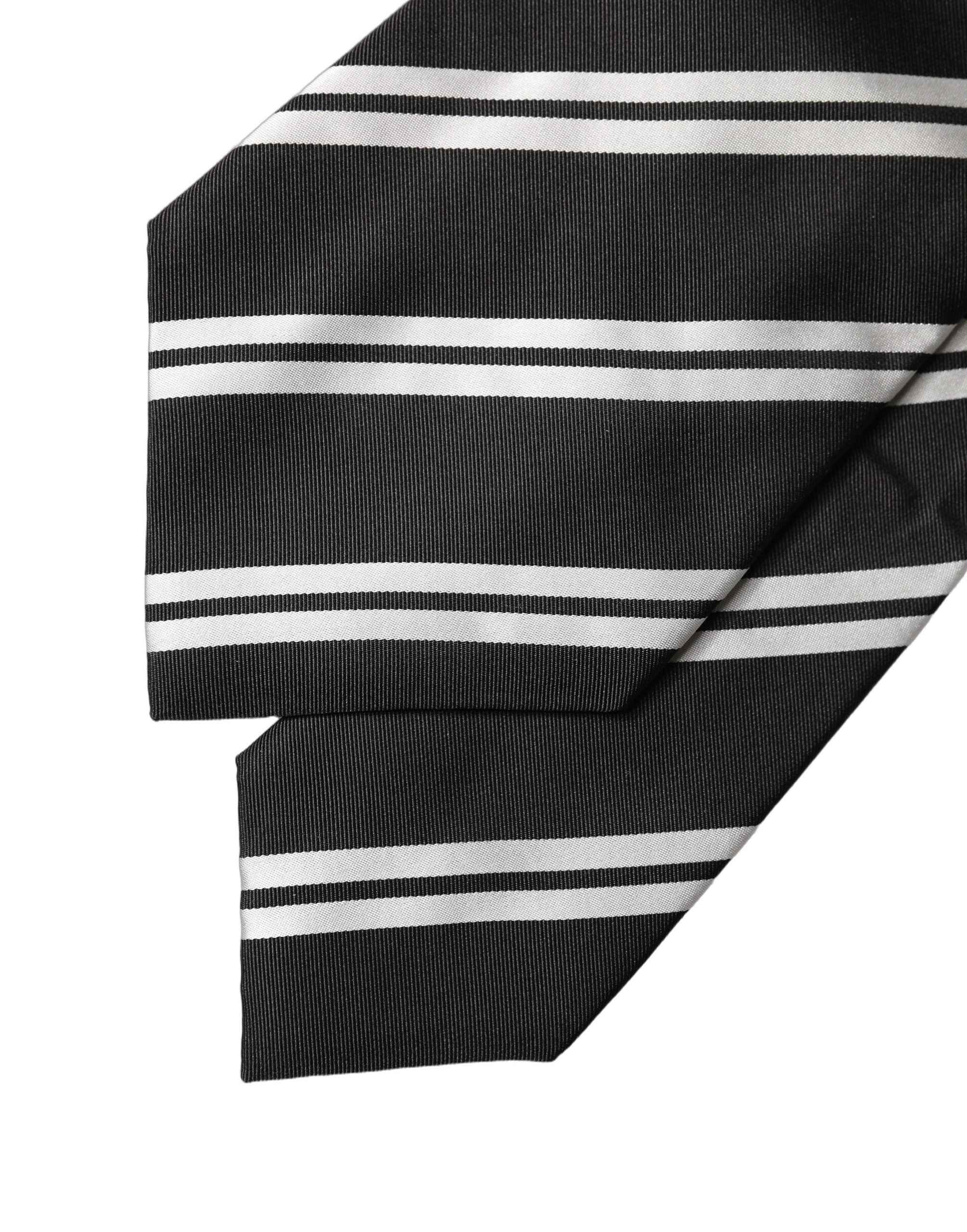 Dolce & Gabbana Black White Stripes Silk Adjustable Women Necktie Tie