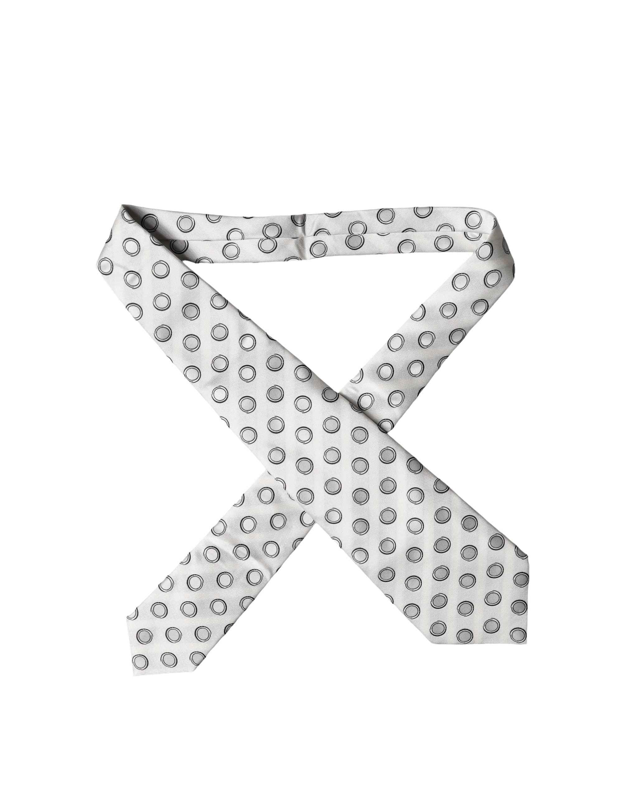 Dolce & Gabbana White Gray Polka Dot Silk Adjustable Women Necktie Tie