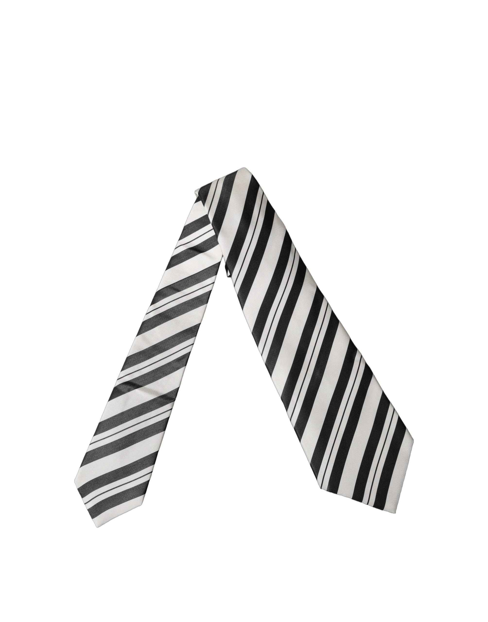 Dolce & Gabbana Black White Stripes Silk Adjustable Women Necktie Tie