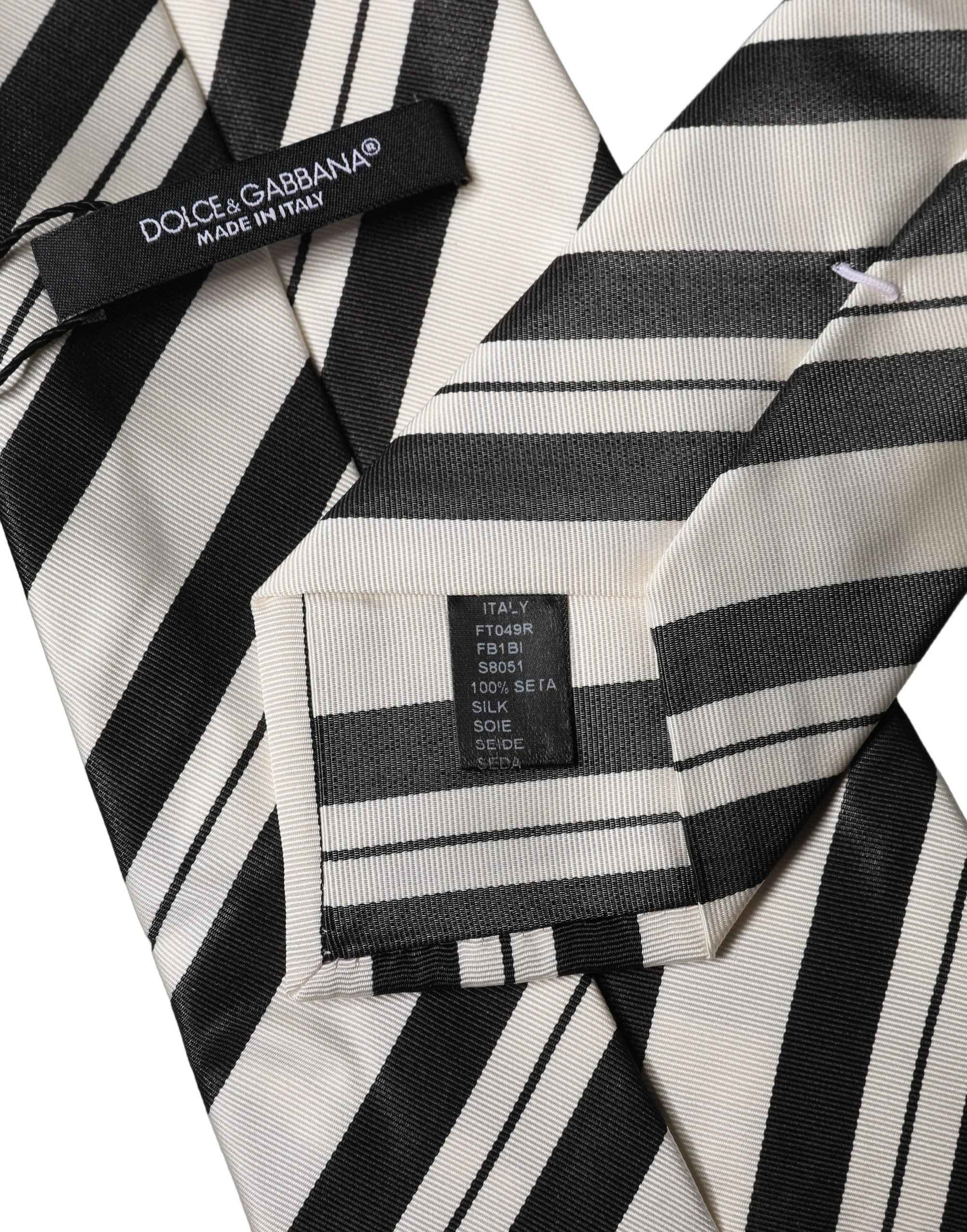 Dolce & Gabbana Black White Stripes Silk Adjustable Women Necktie Tie