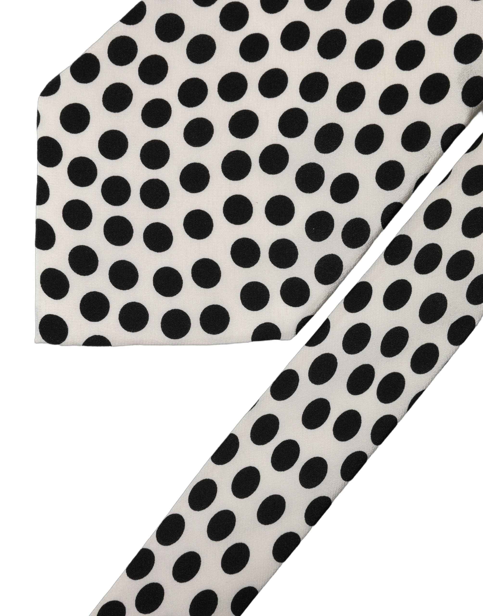 Dolce & Gabbana White Black Polka Dot Silk Adjustable Women Necktie Tie