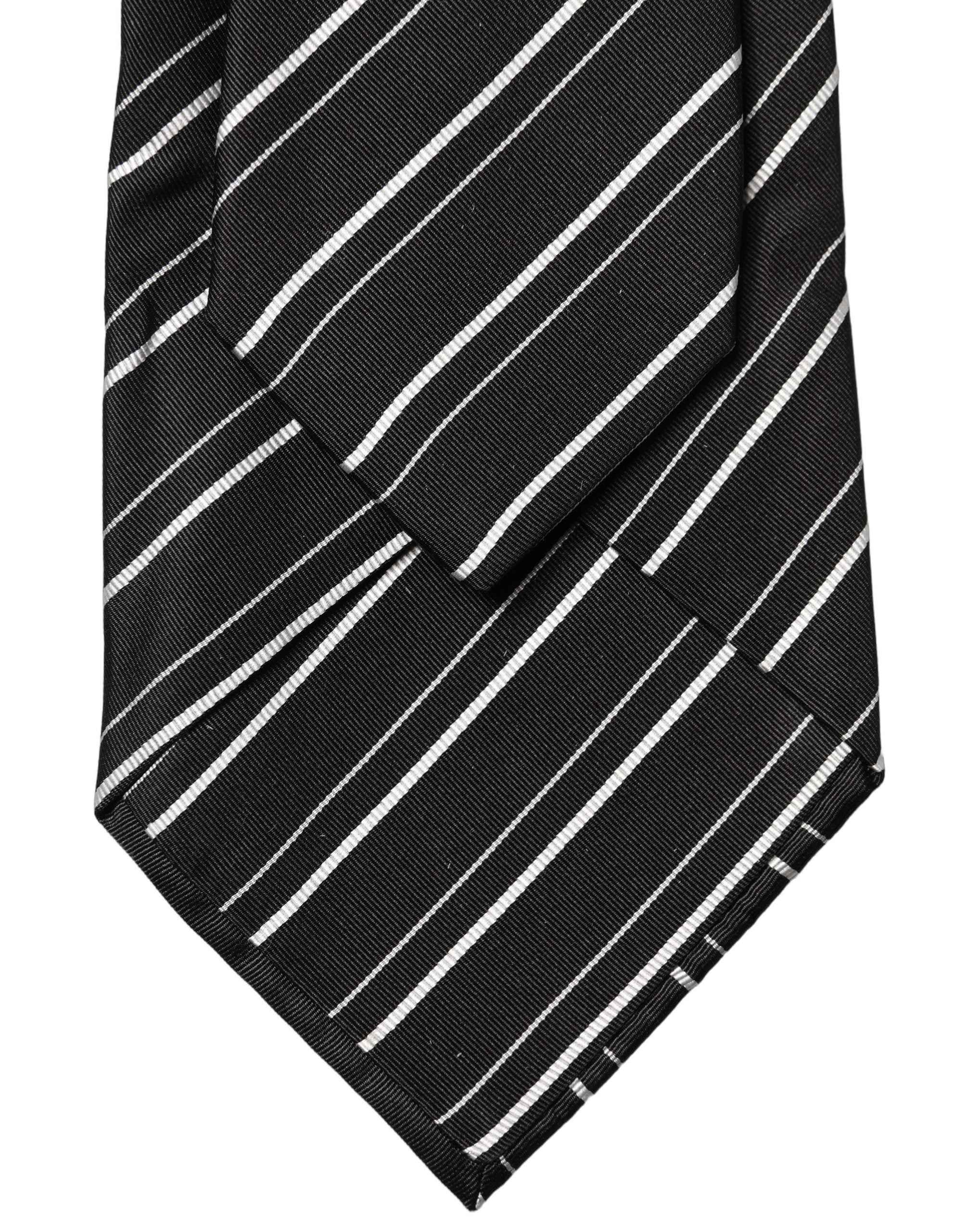 Dolce & Gabbana Black White Stripes Silk Adjustable Women Necktie Tie