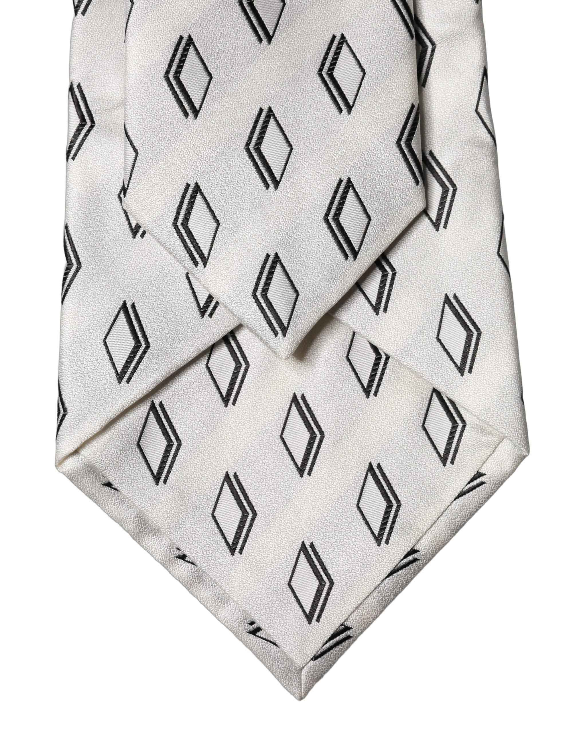 Dolce & Gabbana White Patterned Silk Adjustable Women Tied Necktie Tie