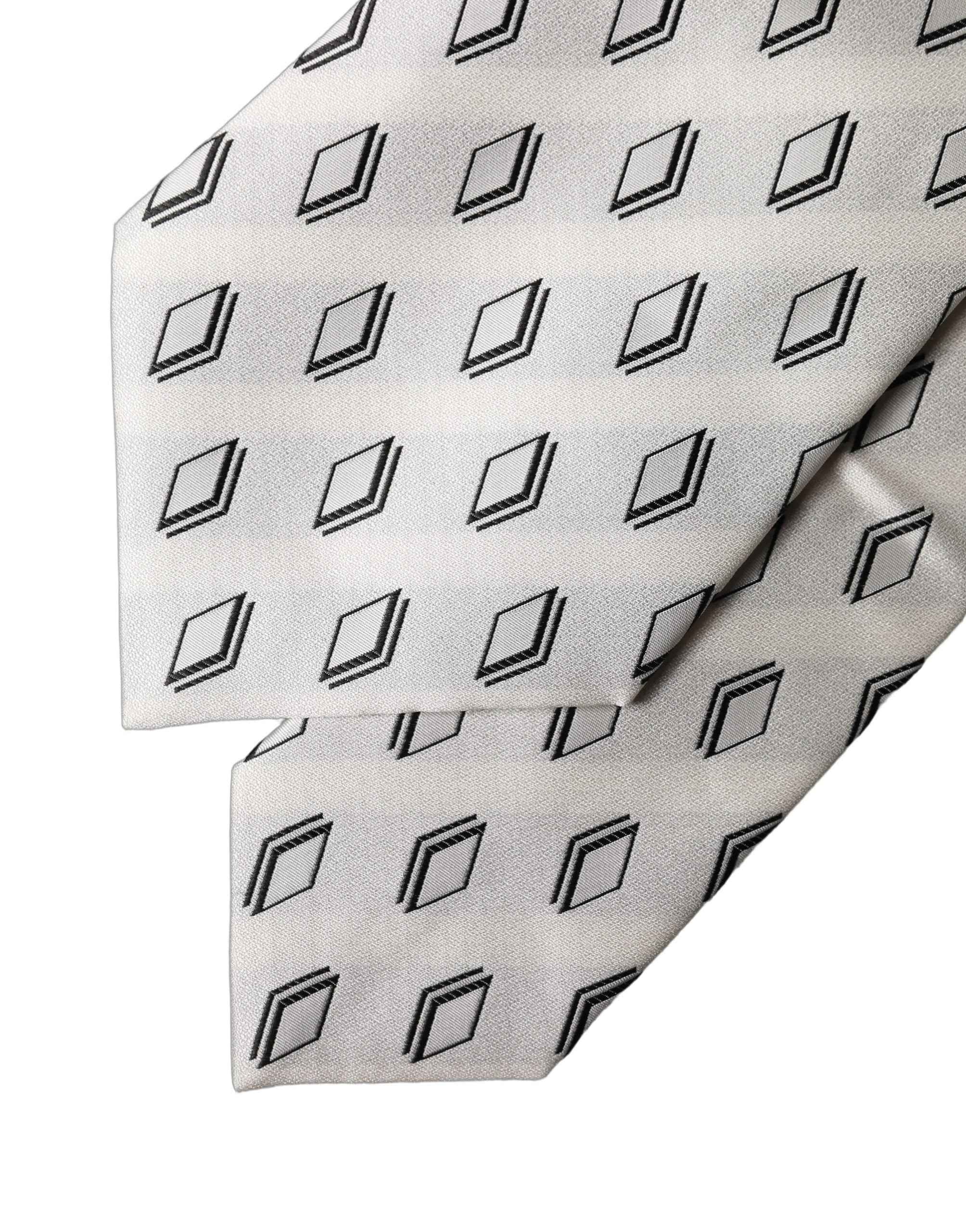 Dolce & Gabbana White Patterned Silk Adjustable Women Tied Necktie Tie