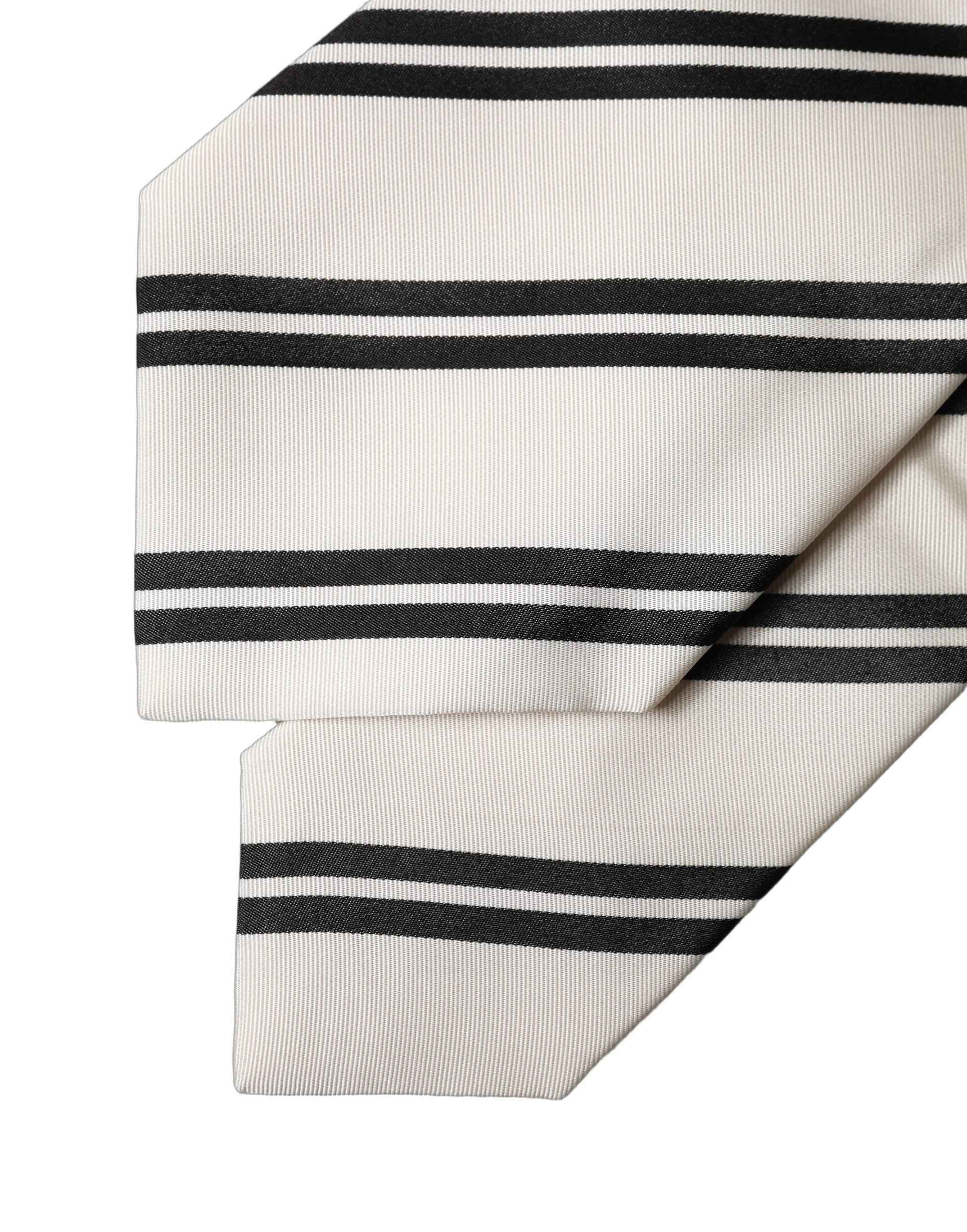 Dolce & Gabbana White Black Stripes Silk Adjustable Women Necktie Tie