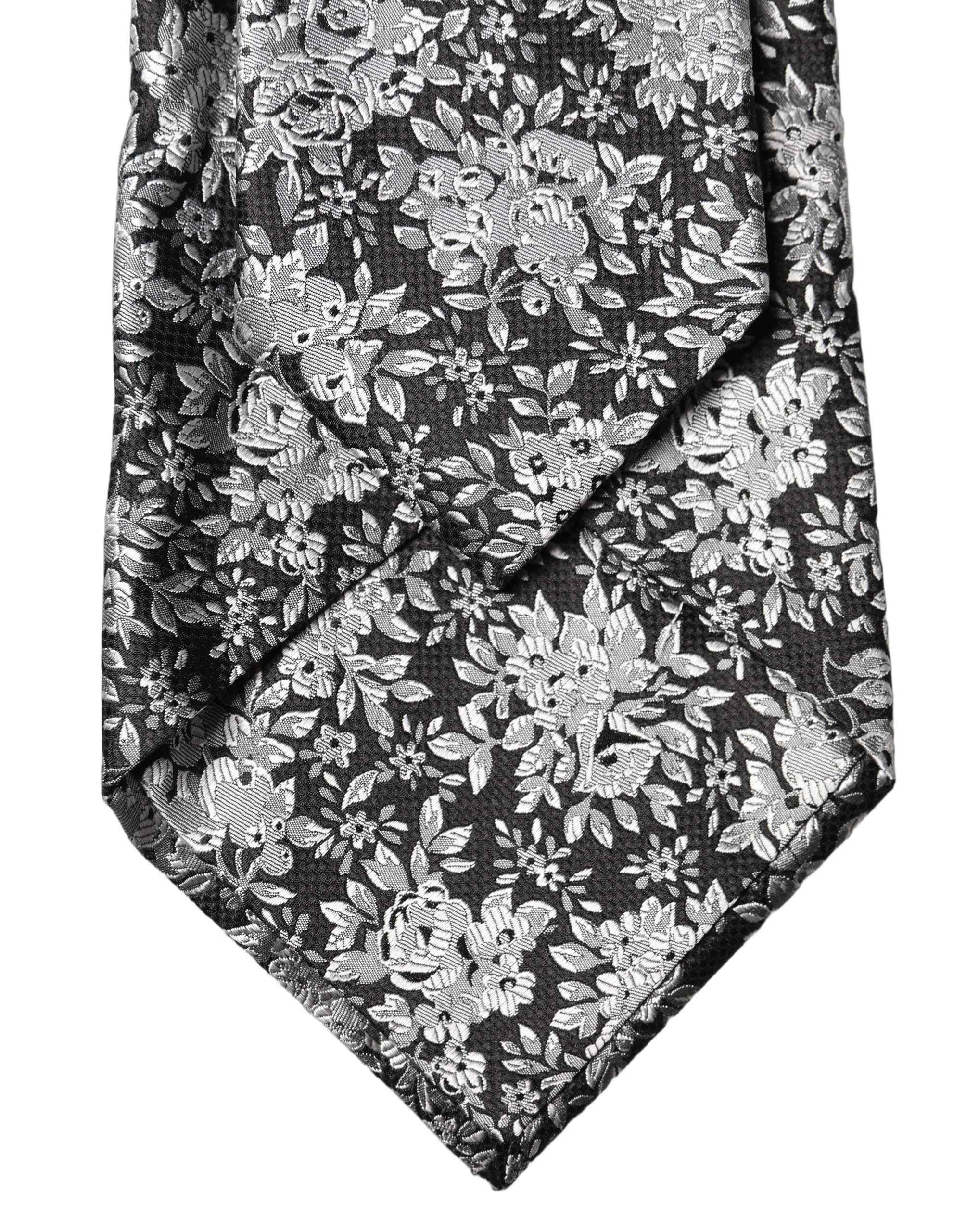 Dolce & Gabbana Black Silver Floral Silk Adjustable Women Necktie Tie
