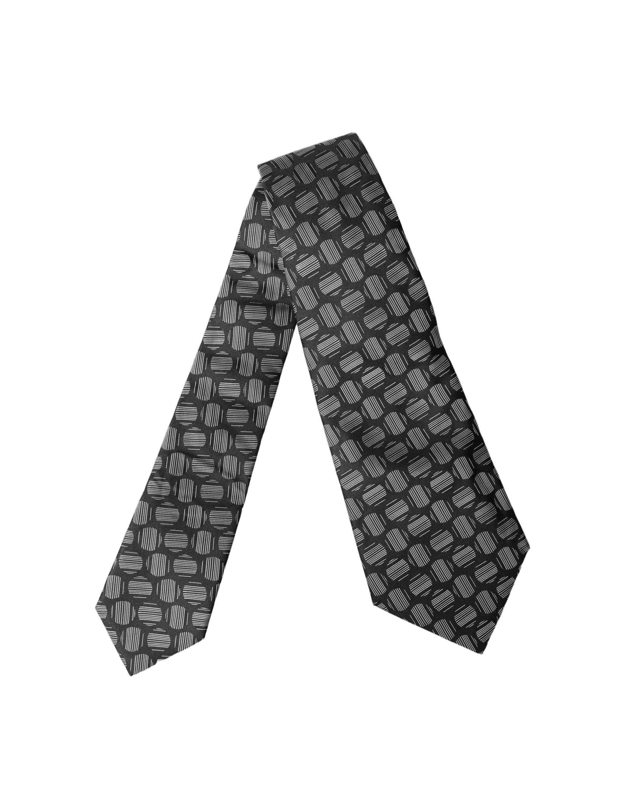 Dolce & Gabbana Black White Geometric Silk Adjustable Women Necktie Tie