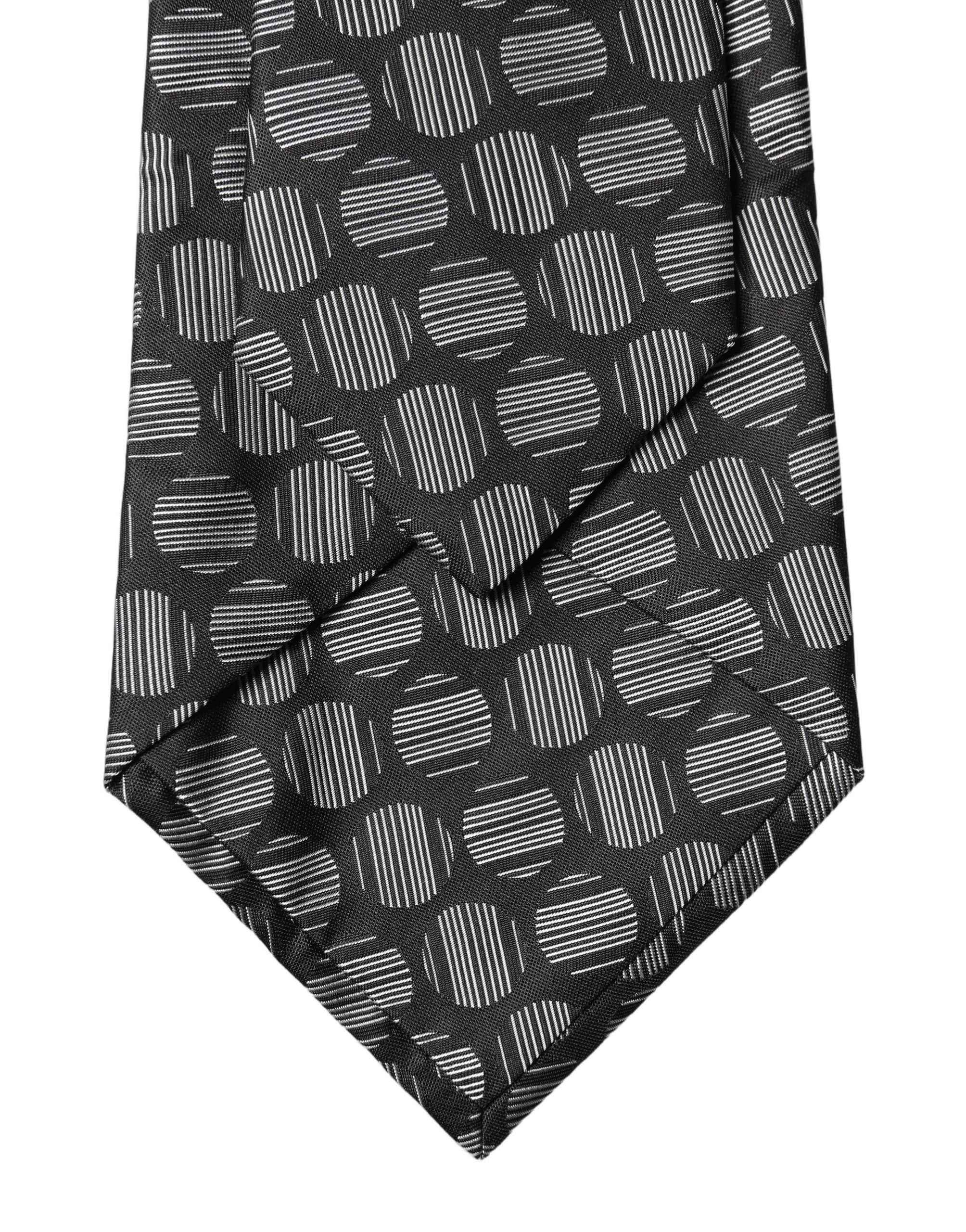 Dolce & Gabbana Black White Geometric Silk Adjustable Women Necktie Tie