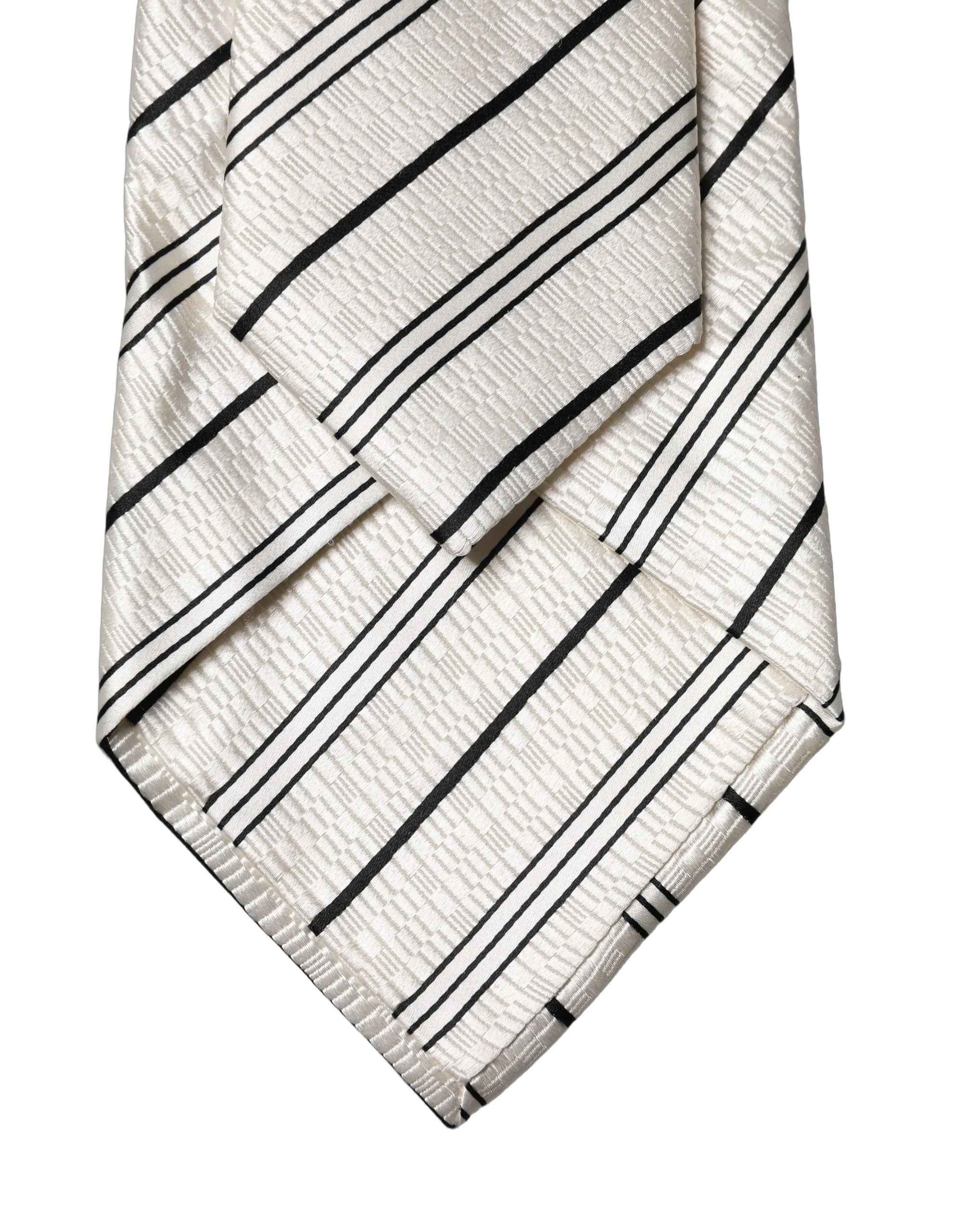 Dolce & Gabbana White Black Stripes Silk Adjustable Women Necktie Tie