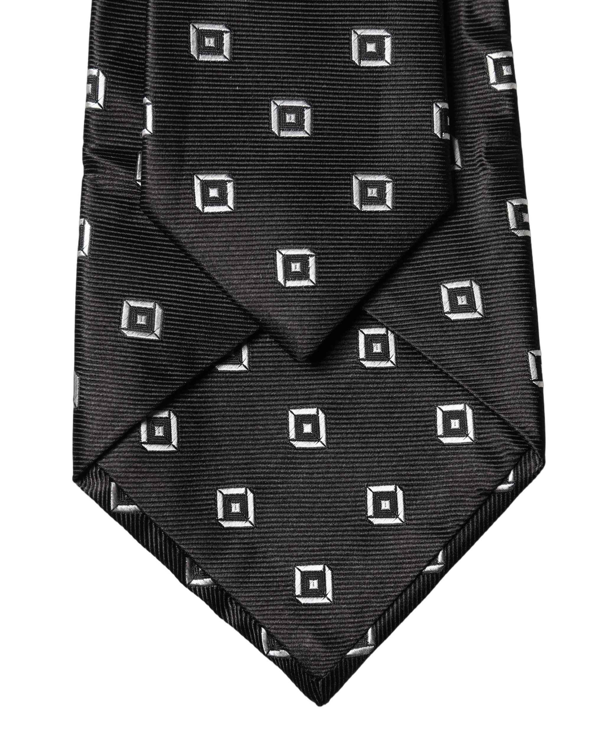 Dolce & Gabbana Black White Geometric Silk Adjustable Women Necktie Tie