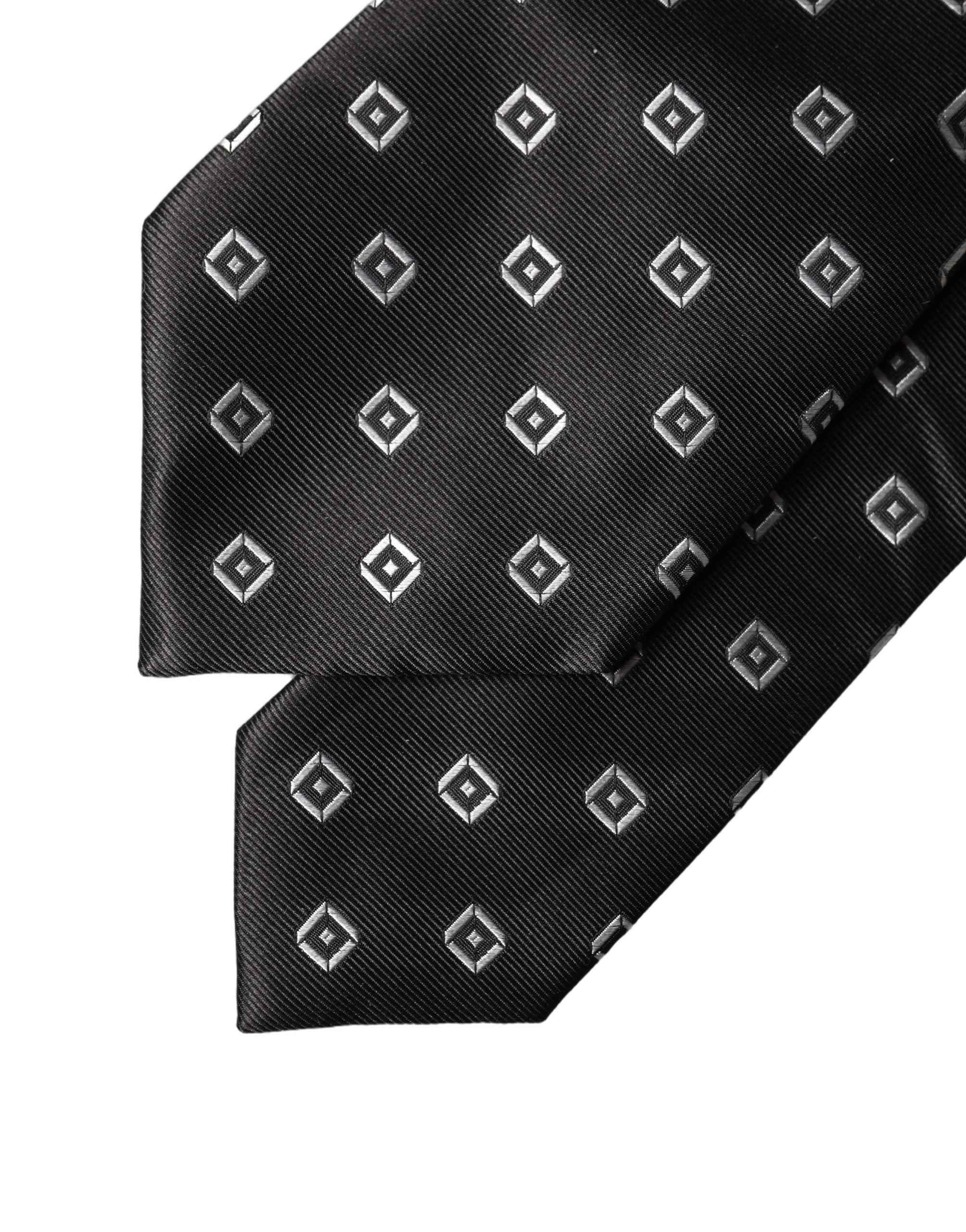 Dolce & Gabbana Black White Geometric Silk Adjustable Women Necktie Tie