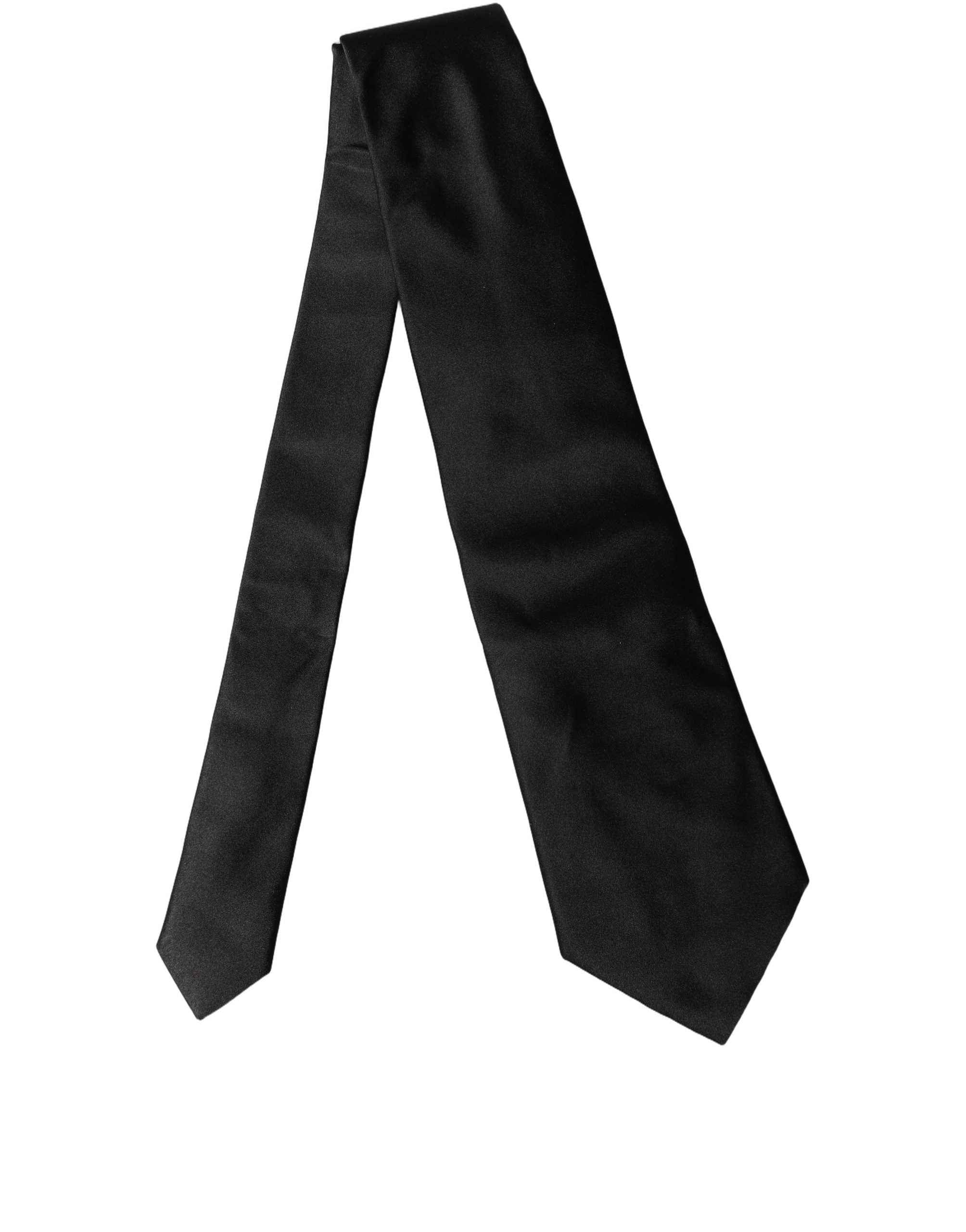 Dolce & Gabbana Black Solid Satin Silk Adjustable Women Necktie Tie