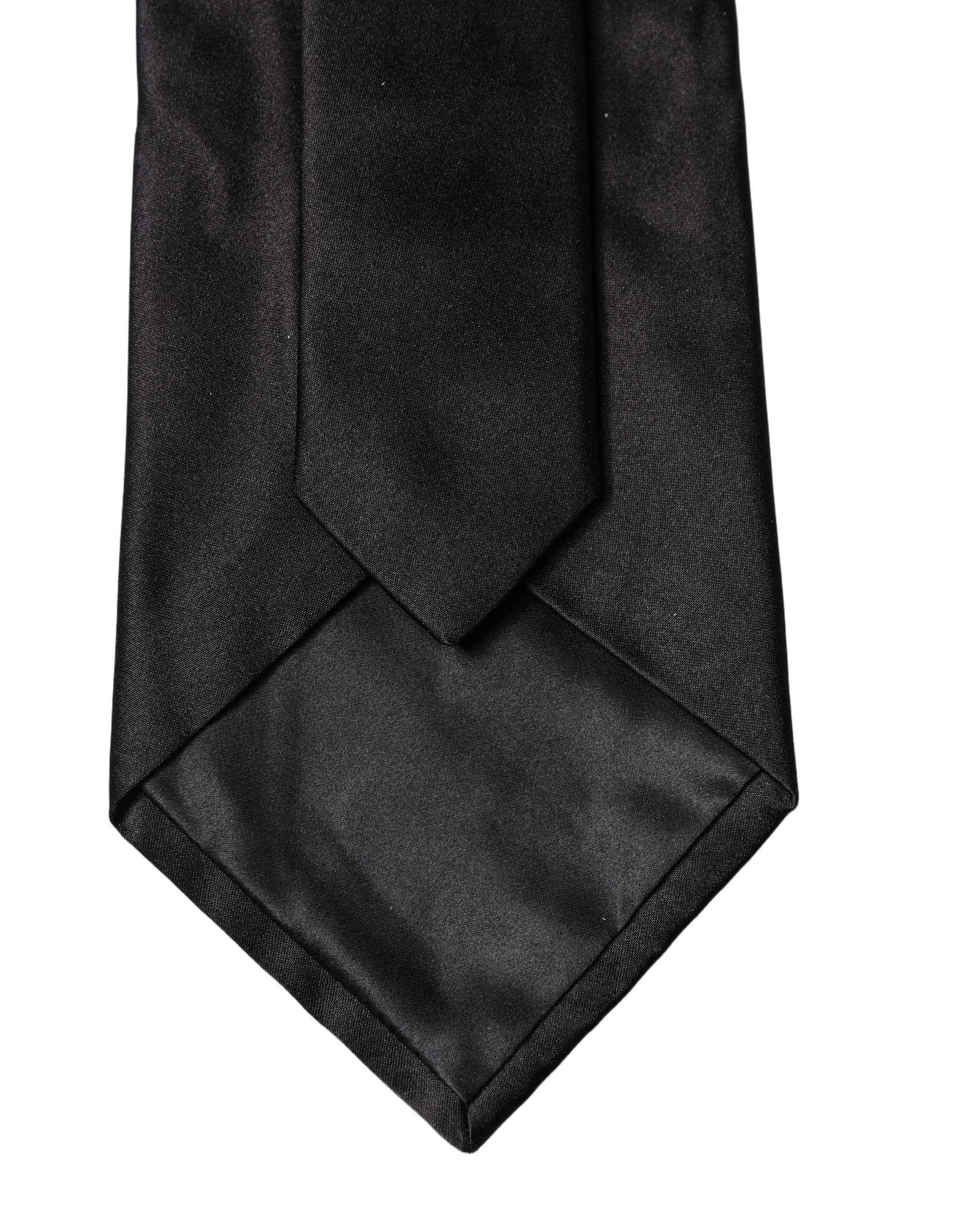 Dolce & Gabbana Black Solid Satin Silk Adjustable Women Necktie Tie