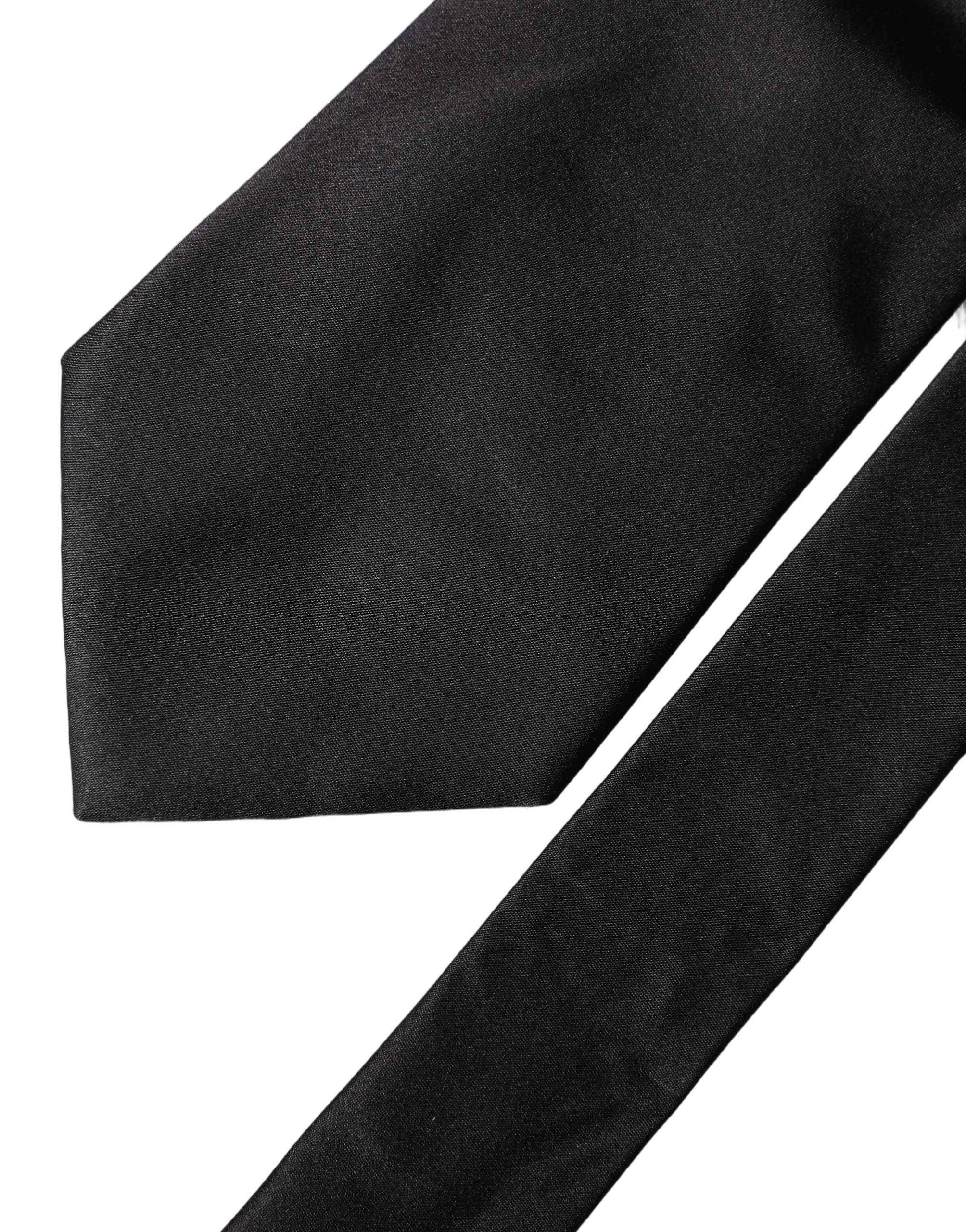 Dolce & Gabbana Black Solid Satin Silk Adjustable Women Necktie Tie