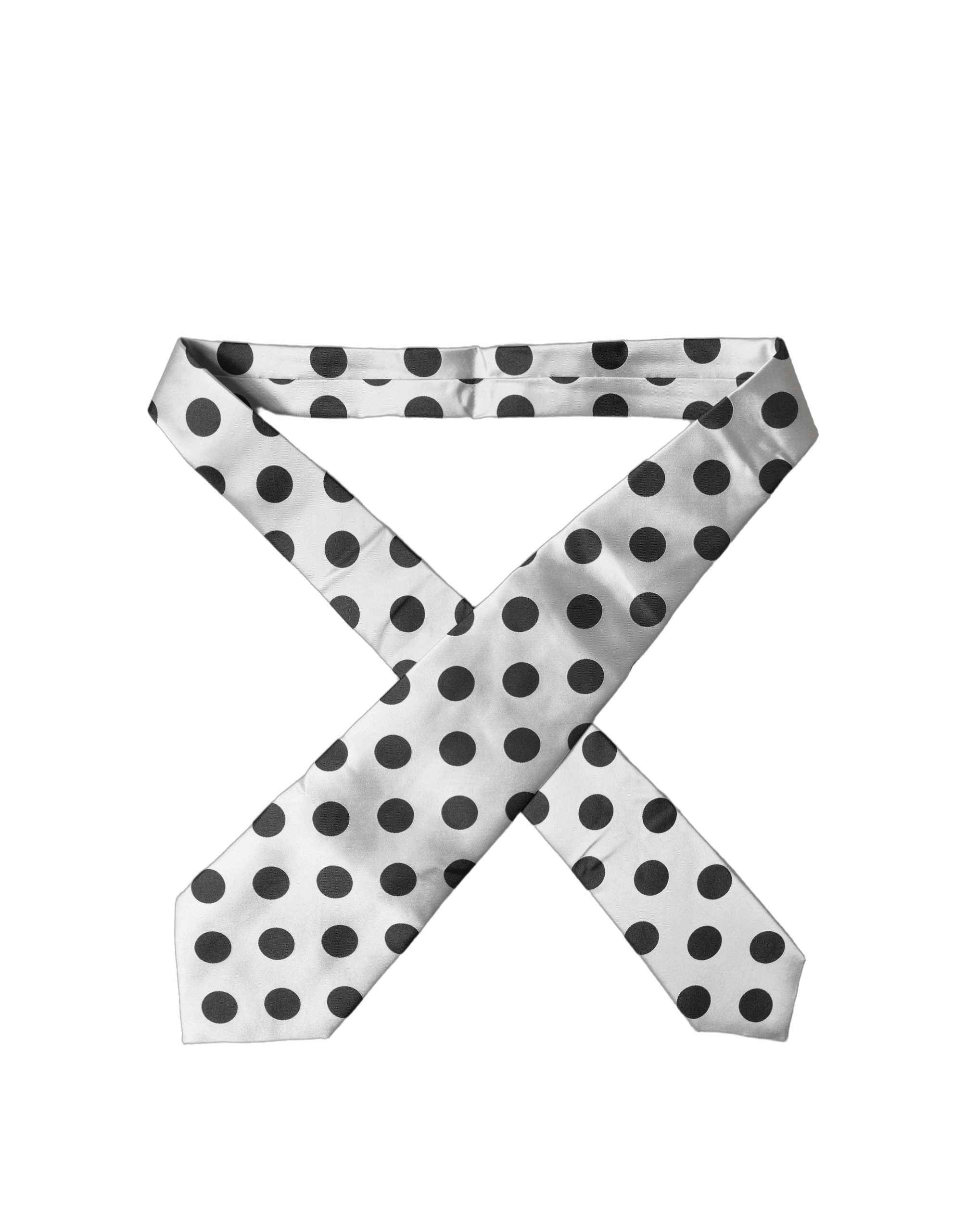Dolce & Gabbana White Black Polka Dot Silk Adjustable Women Necktie Tie