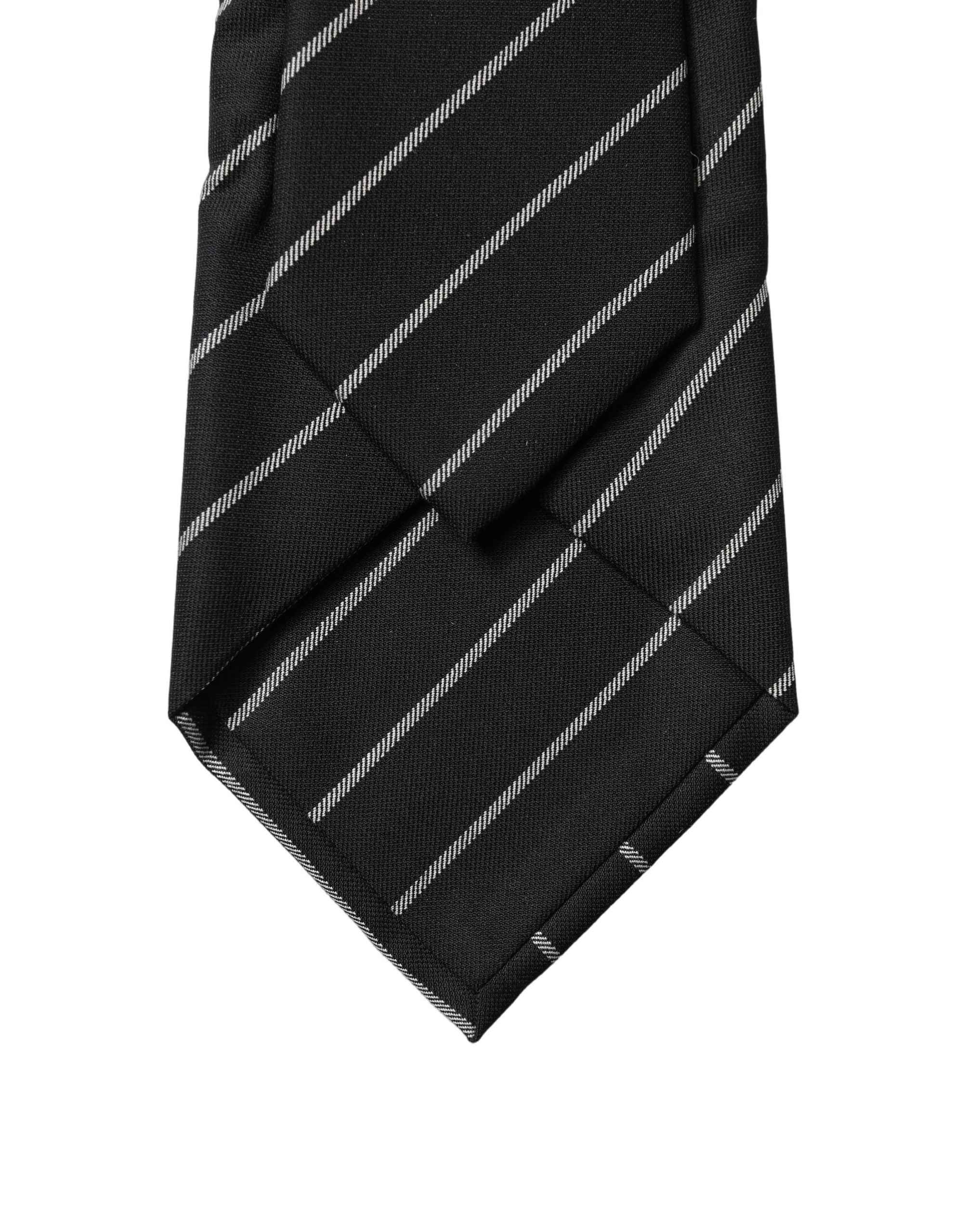 Dolce & Gabbana Black White Stripes Wool Adjustable Women Necktie Tie