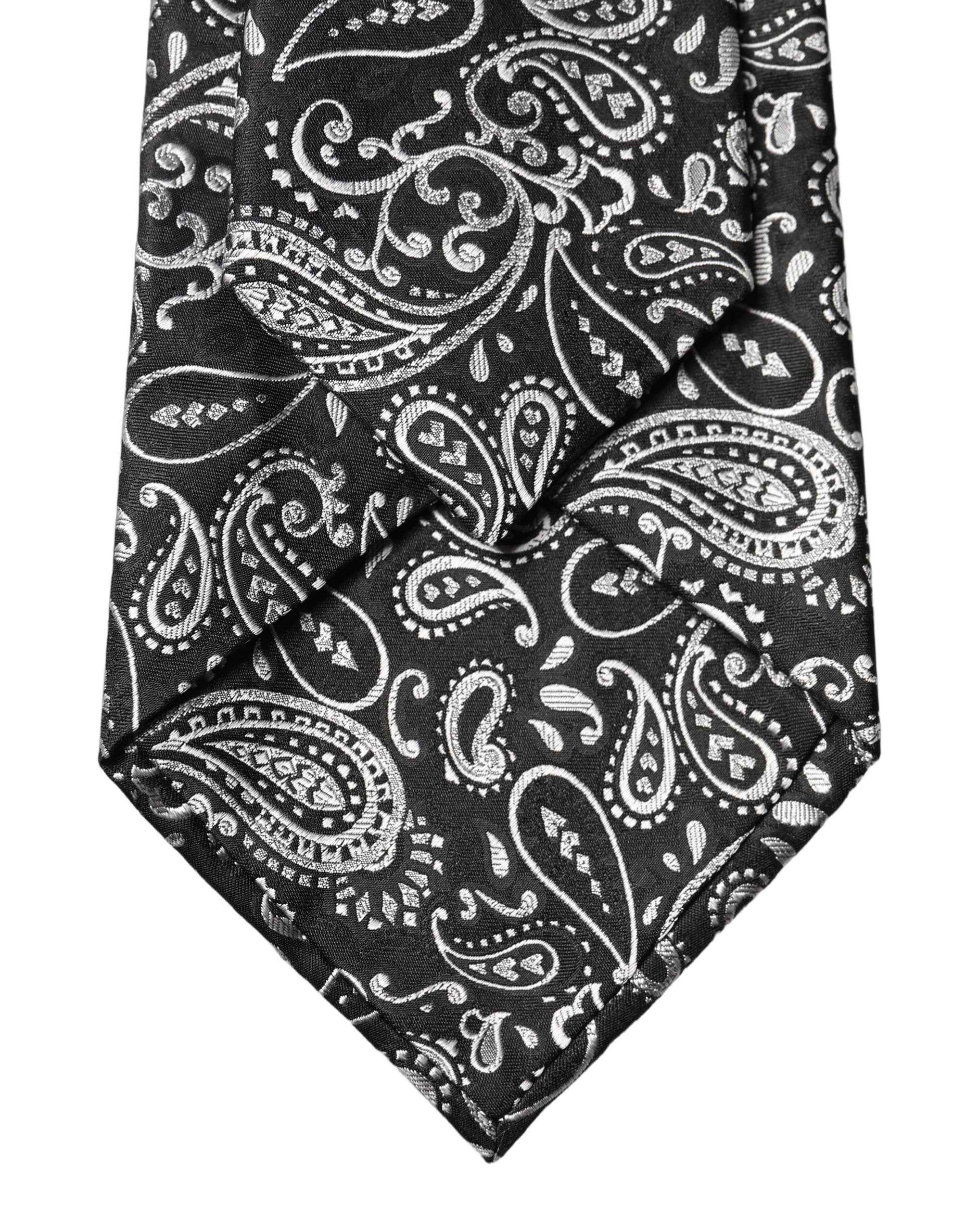 Dolce & Gabbana Black White Paisley Silk Adjustable Women Necktie Tie