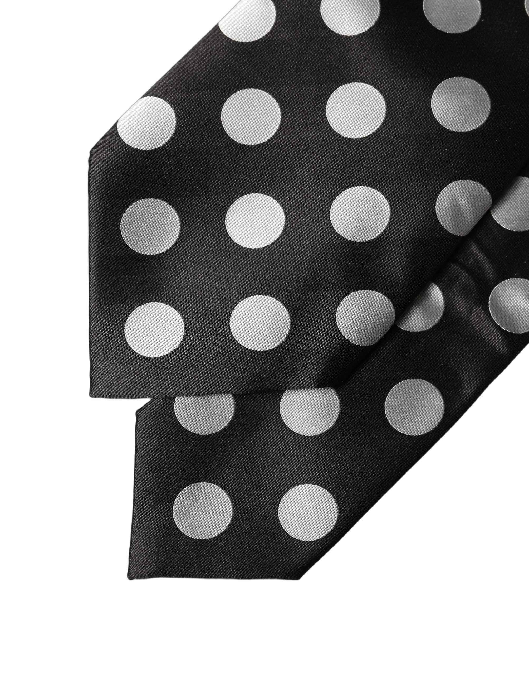 Dolce & Gabbana Black White Polka Dot Silk Adjustable Women Necktie Tie