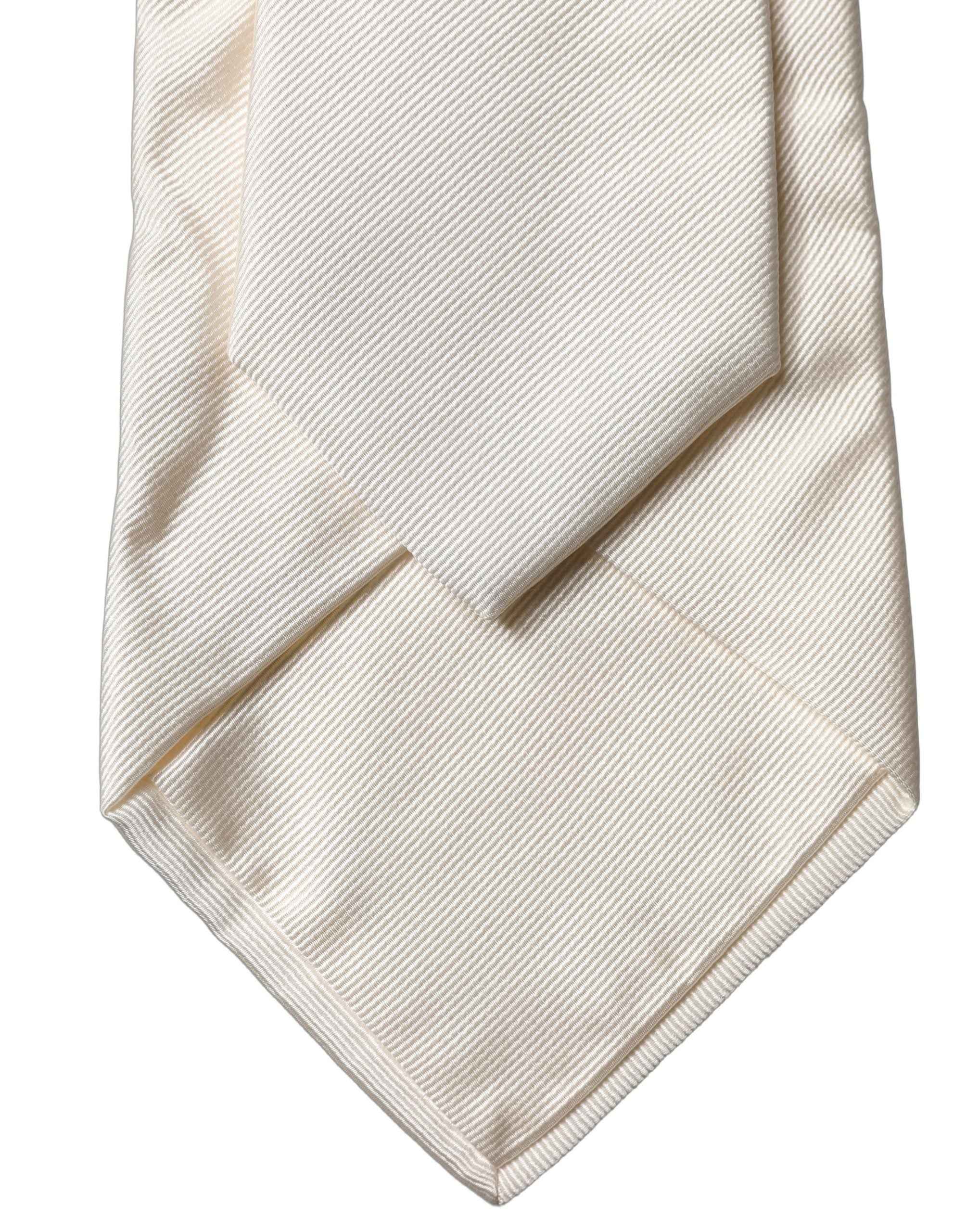 Dolce & Gabbana Off White Solid Silk Adjustable Women Tied Necktie Tie