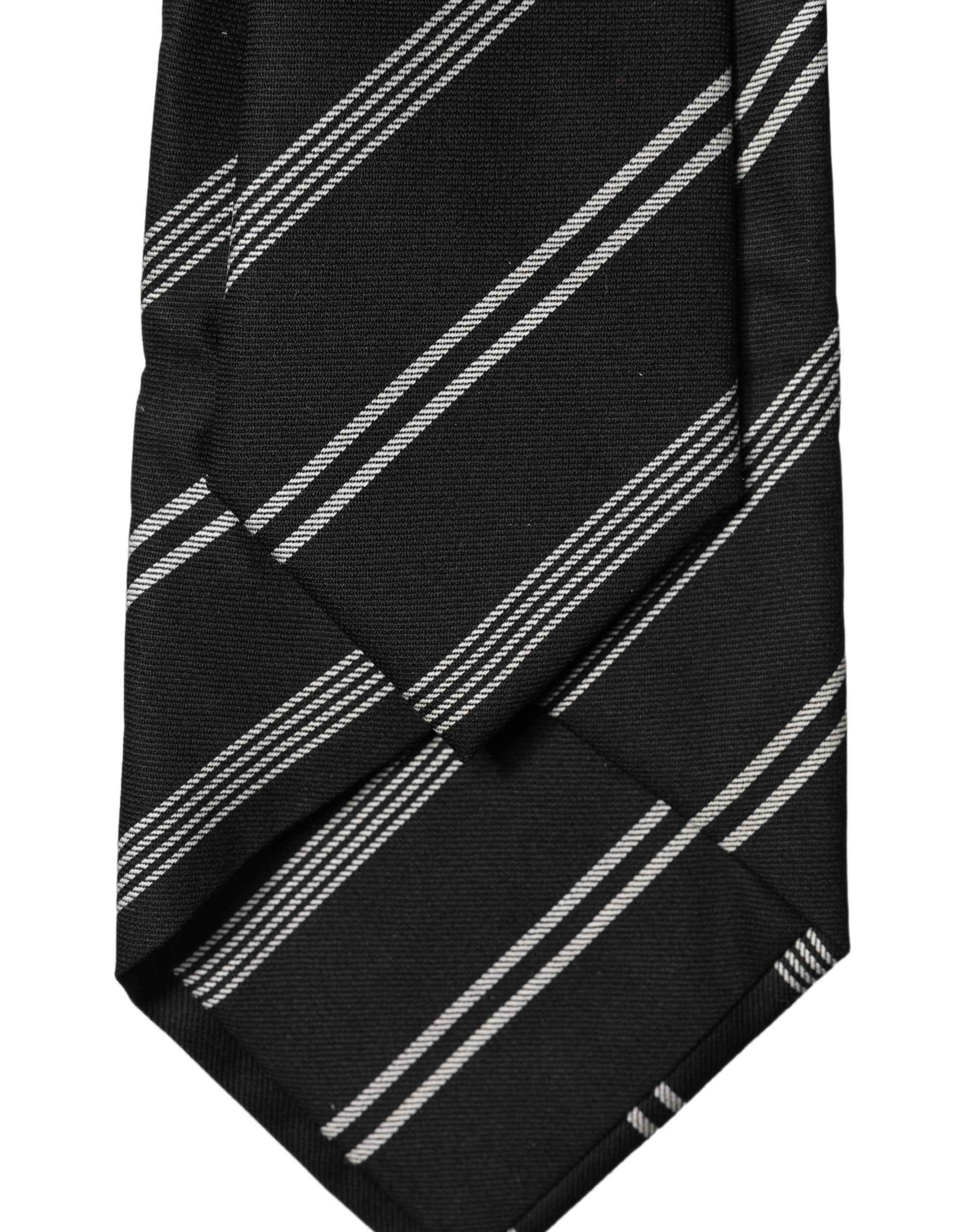 Dolce & Gabbana Black White Stripes Silk Adjustable Women Necktie Tie