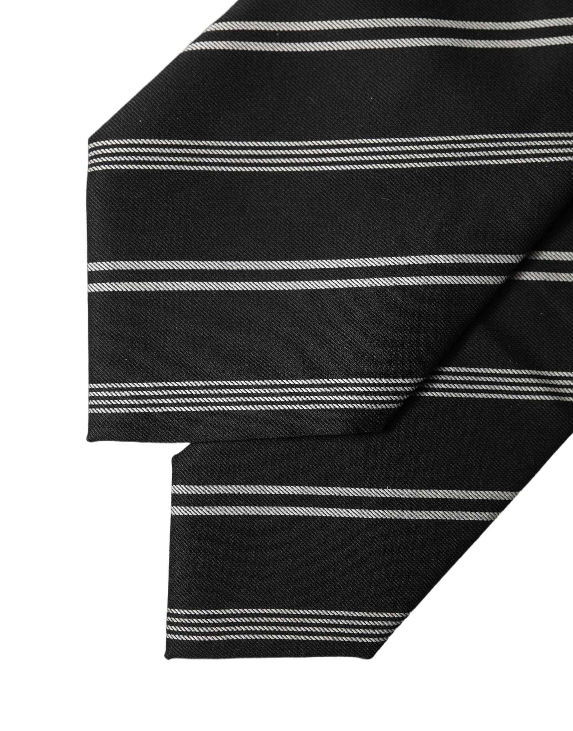 Dolce & Gabbana Black White Stripes Silk Adjustable Women Necktie Tie