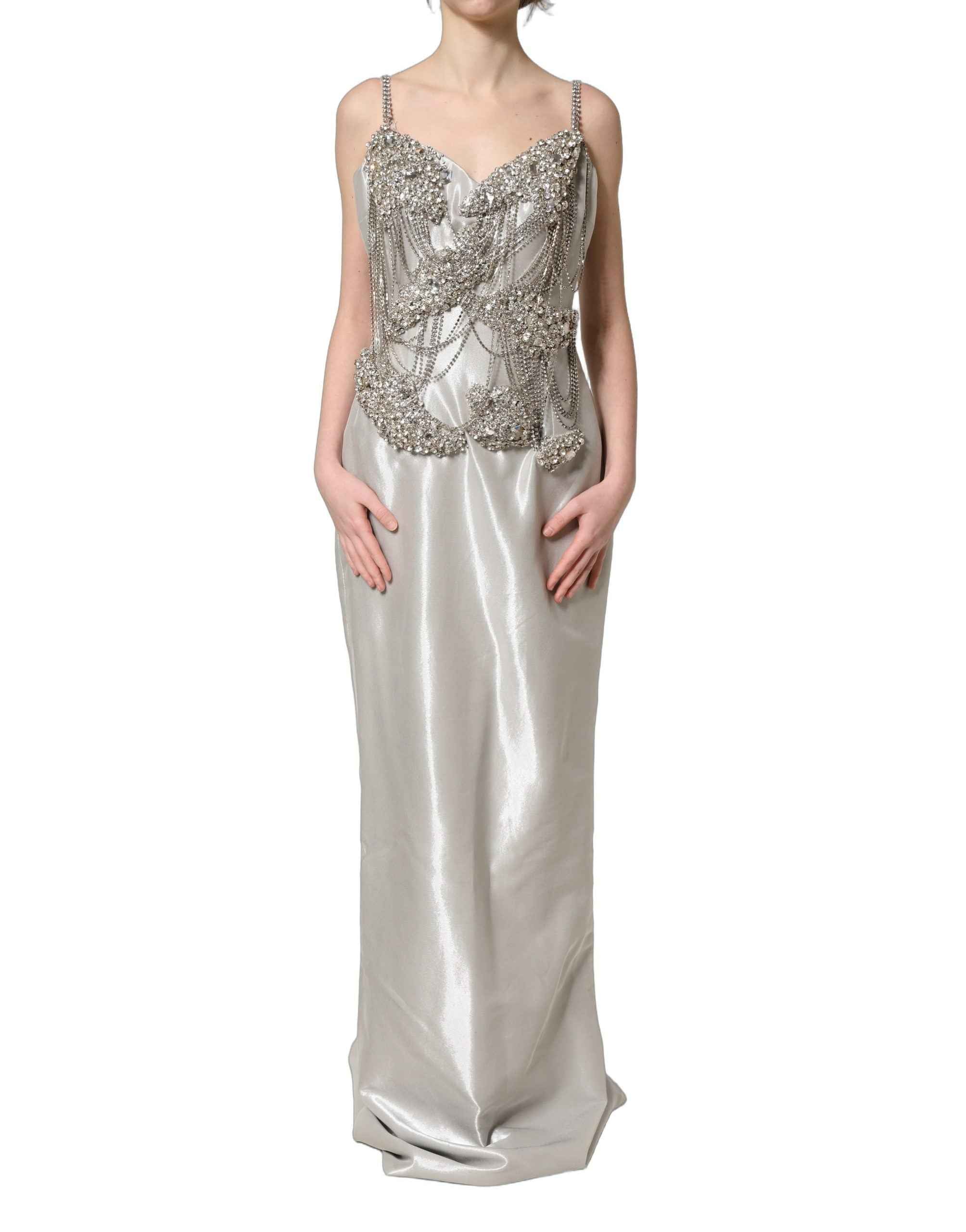Dolce & Gabbana Silver Crystal Embellished EveningGown Dress