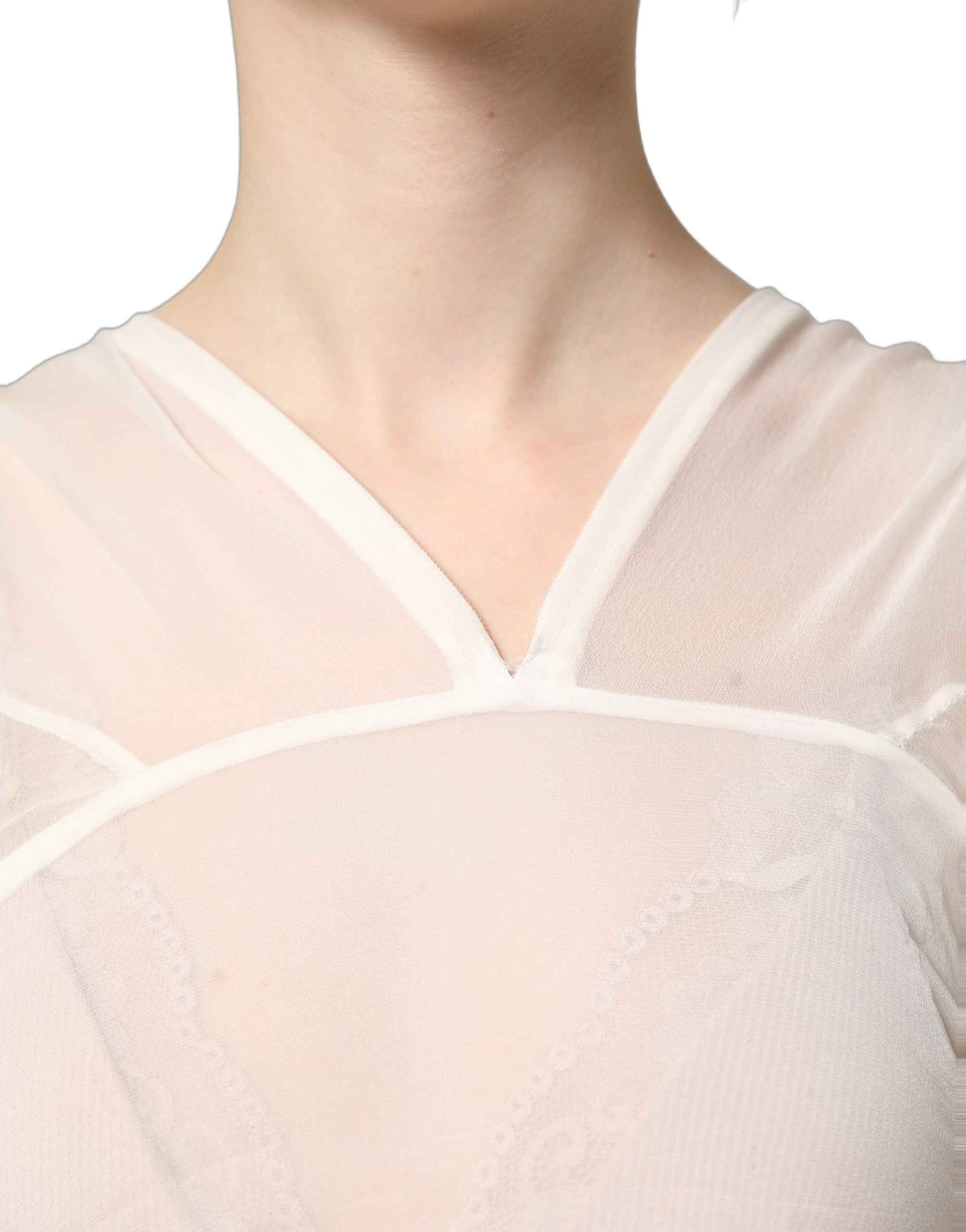 Dolce & Gabbana White Silk Sheer Draped Long Gown Dress