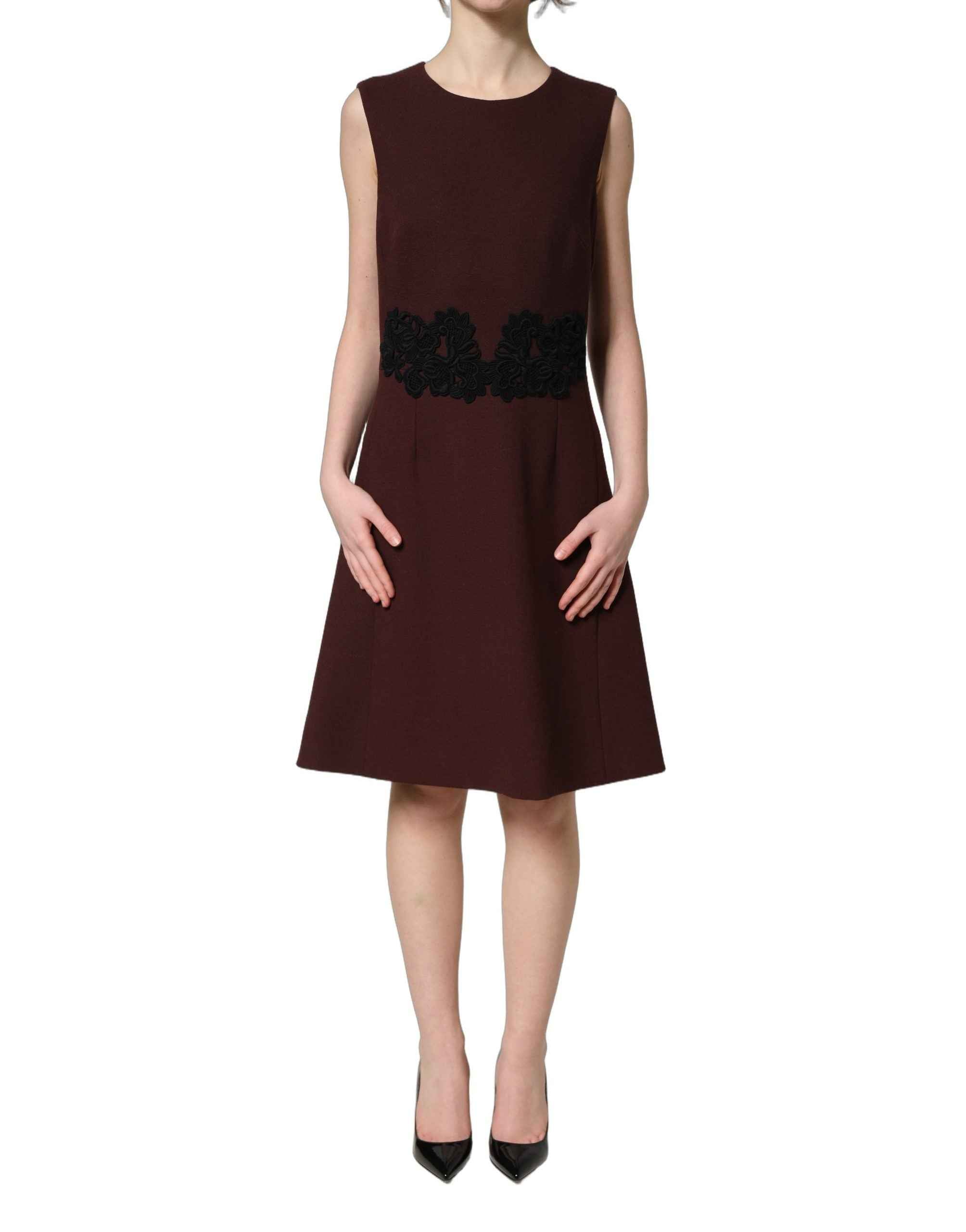 Dolce & Gabbana Maroon Lace Sleeveless Knee Length Dress