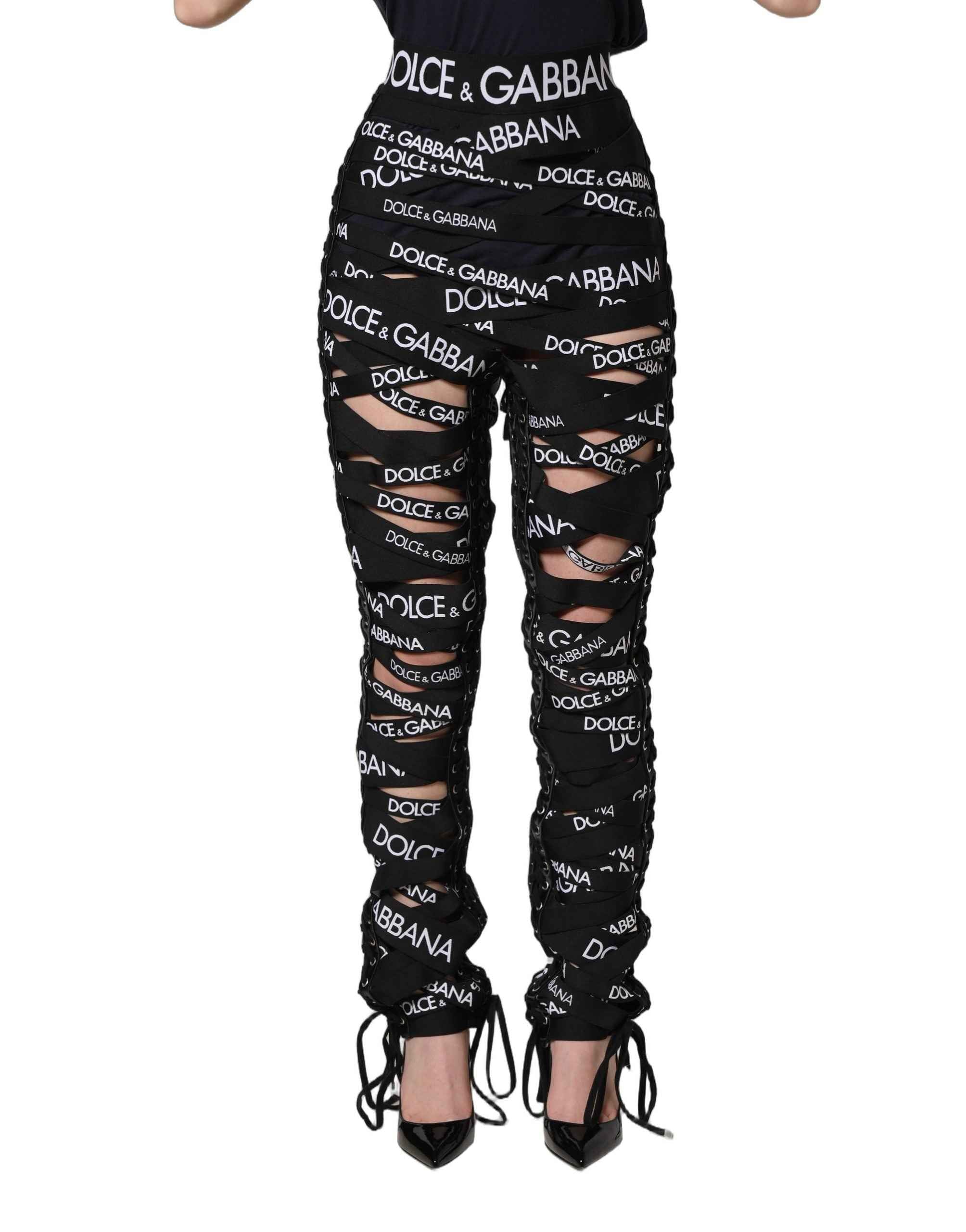 Dolce & Gabbana Black Logo Tape Cut Out Skinny High Waist Pants