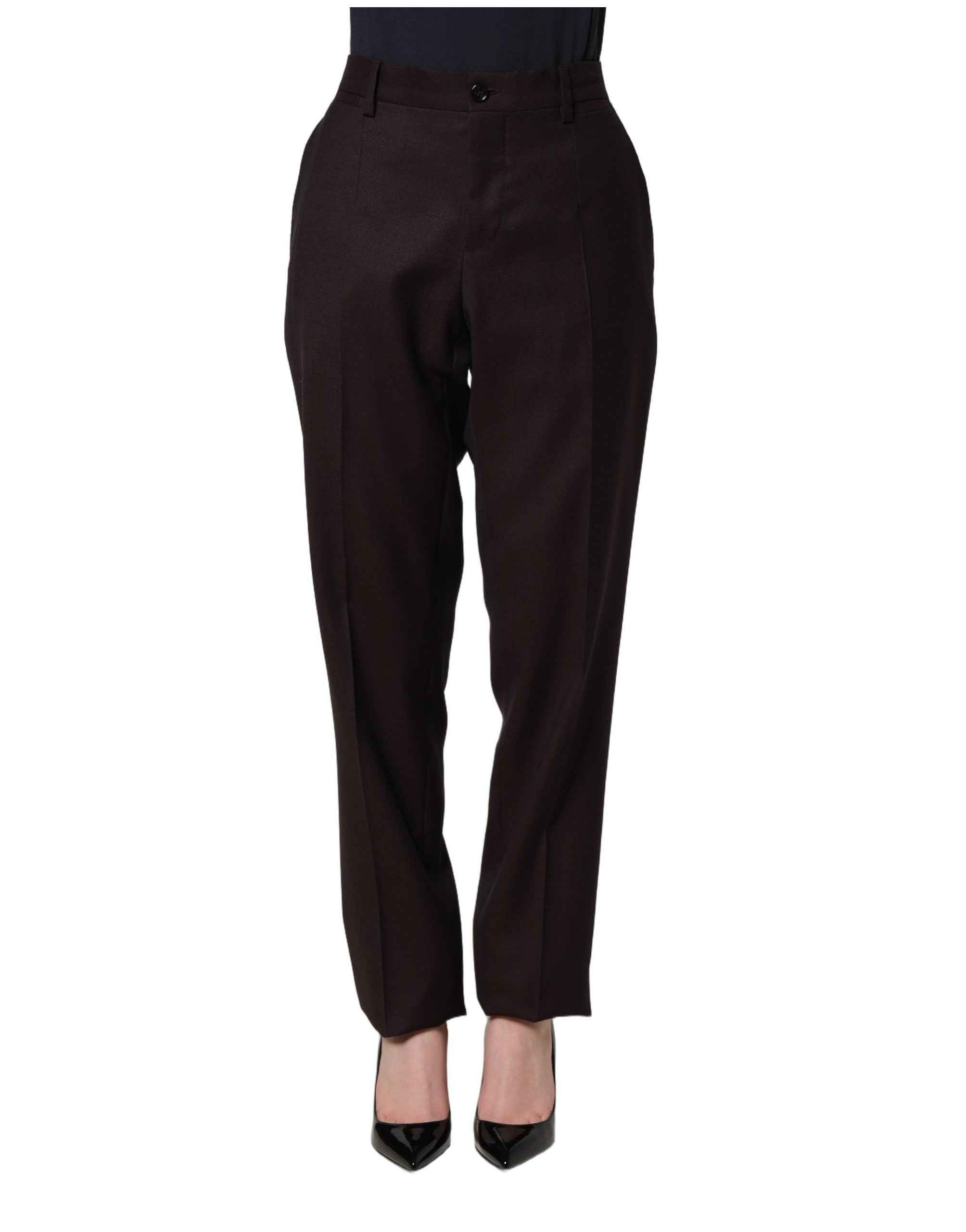Dolce & Gabbana Brown Straight Leg Dress Silk Trousers Pants