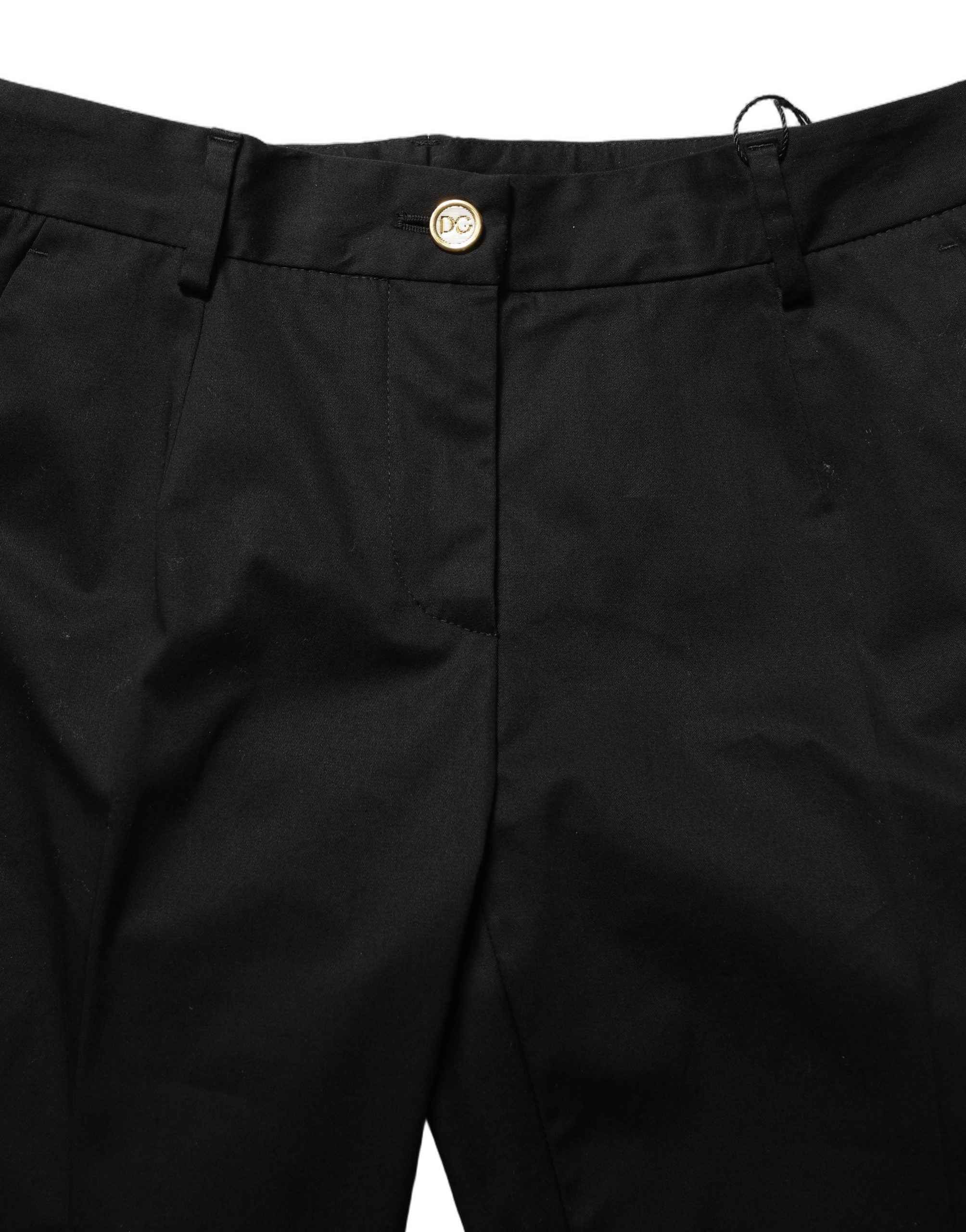 Dolce & Gabbana Black Tapered Leg Dress Cotton Trousers Pants