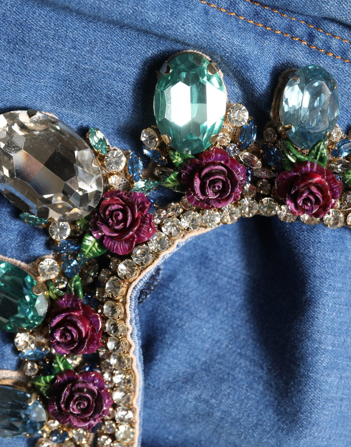 Dolce & Gabbana Blue Embellished Wide Cropped Denim Jeans