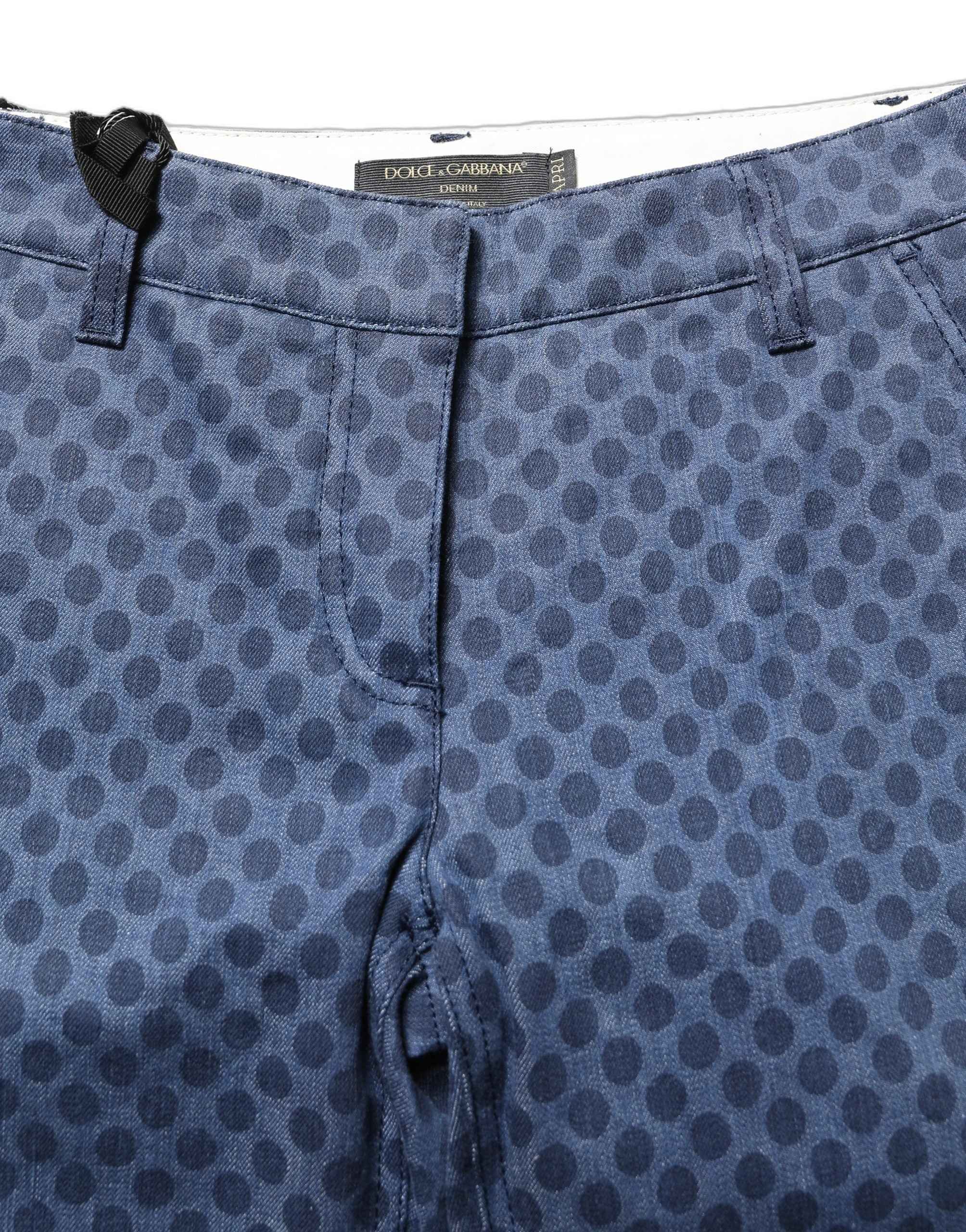 Dolce & Gabbana Blue Polka Dotted Slim Fit Capri Denim Jeans