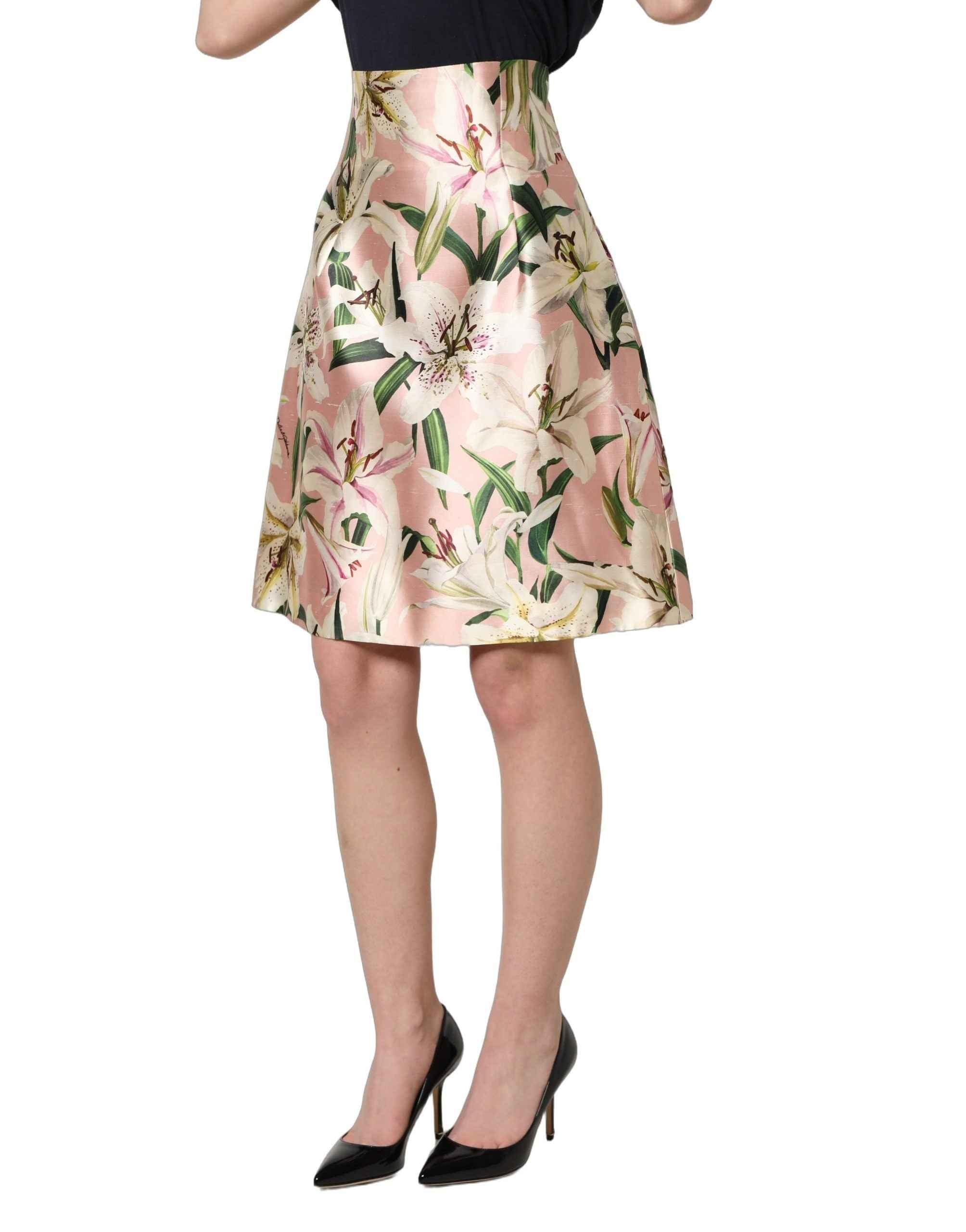 Dolce & Gabbana Pink Lilium High Waist Knee Length Skirt