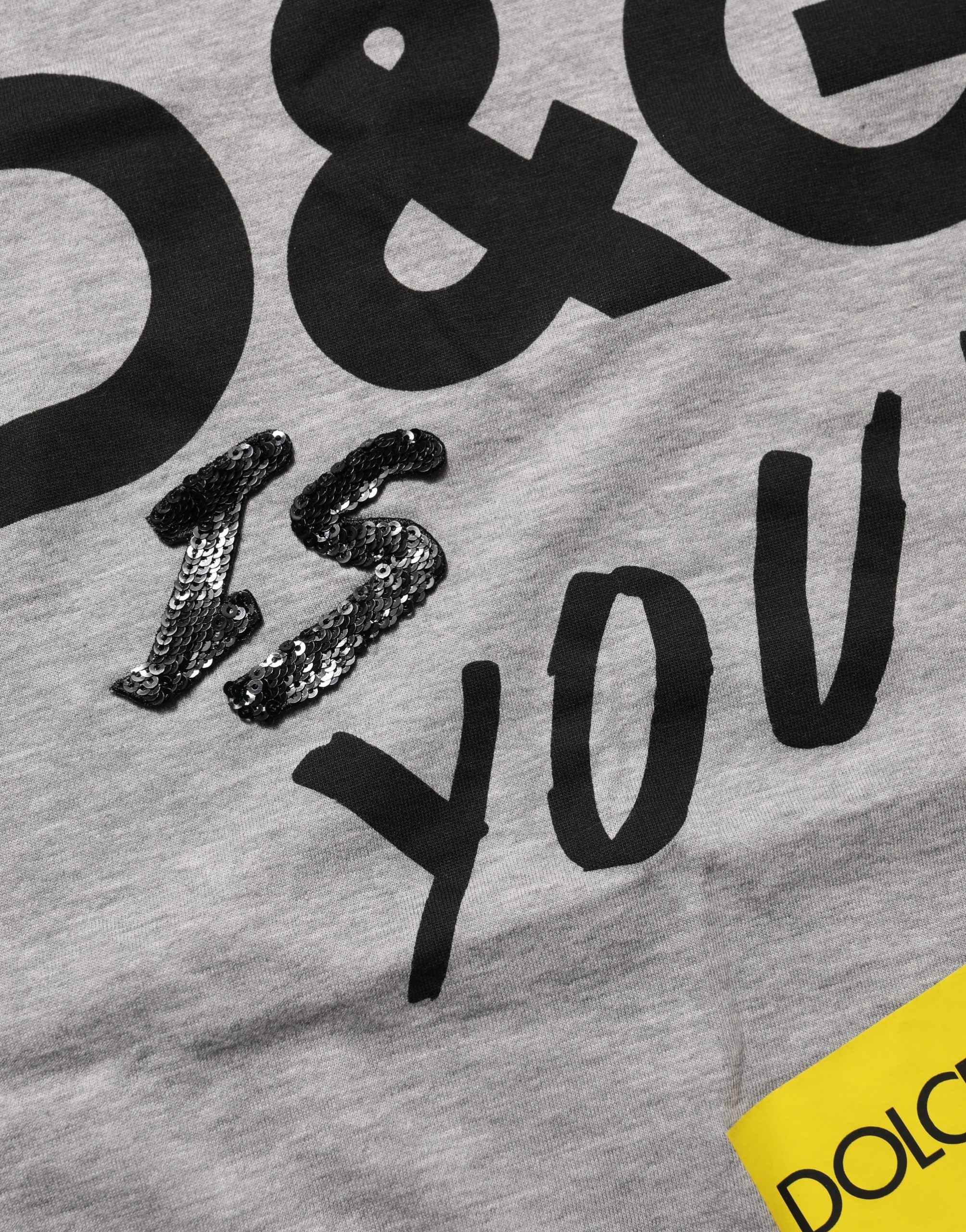 Dolce & Gabbana Gray Cotton Logo Printed Crew Neck T-shirt
