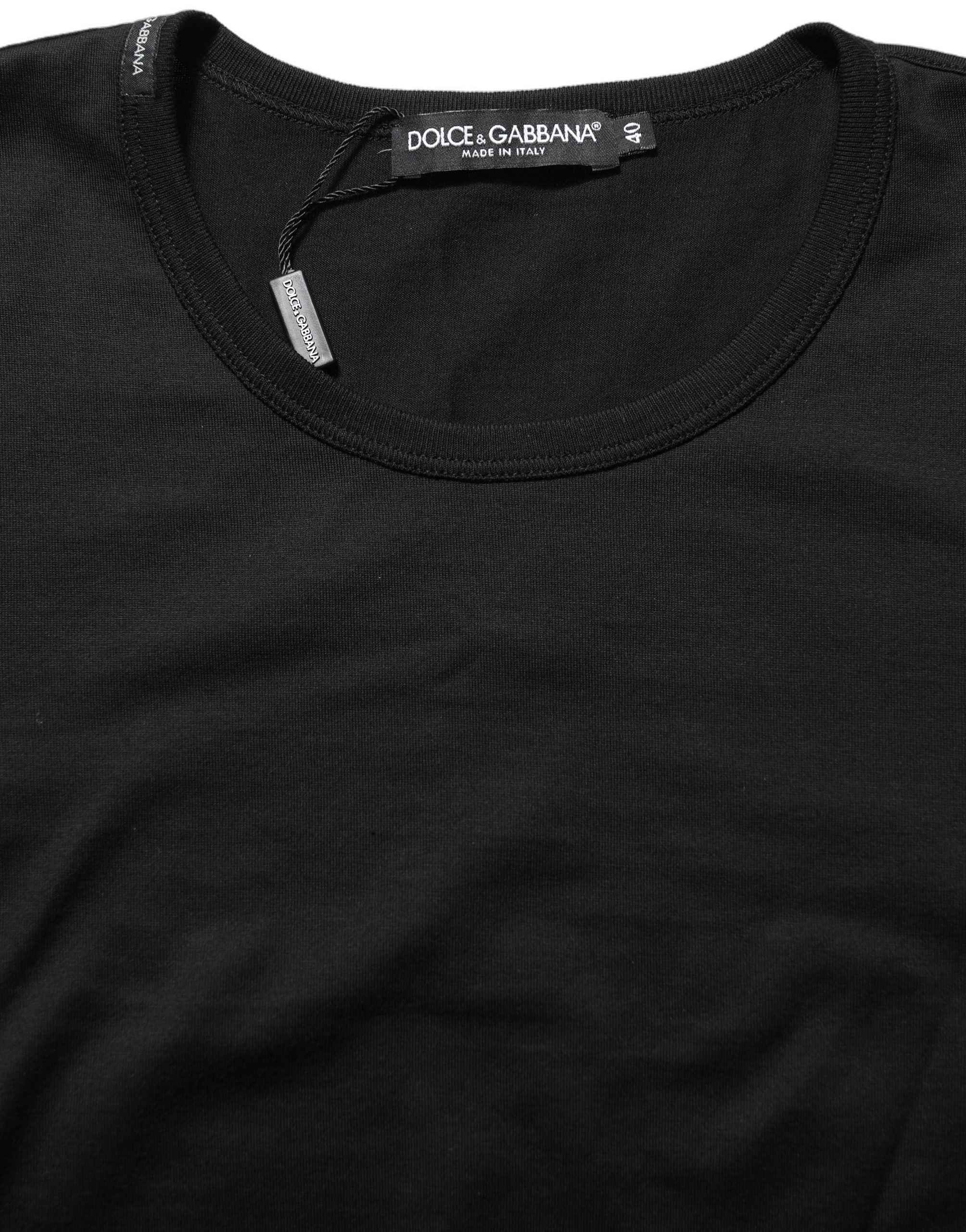 Dolce & Gabbana Black Cotton Round Neck Short Sleeves T-Shirt