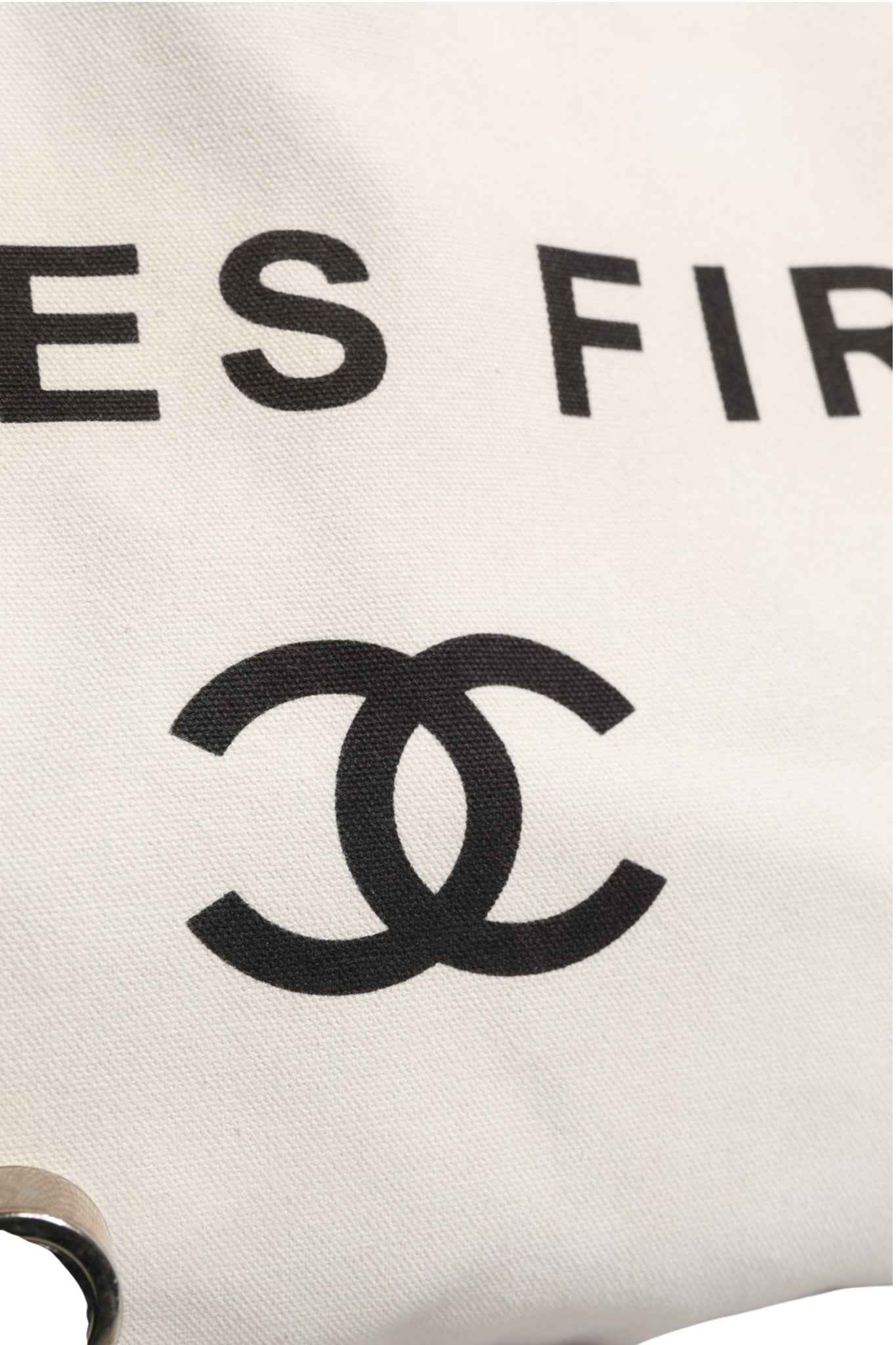 Chanel Ladies First White and Black Canvas Shopper Tote Bag