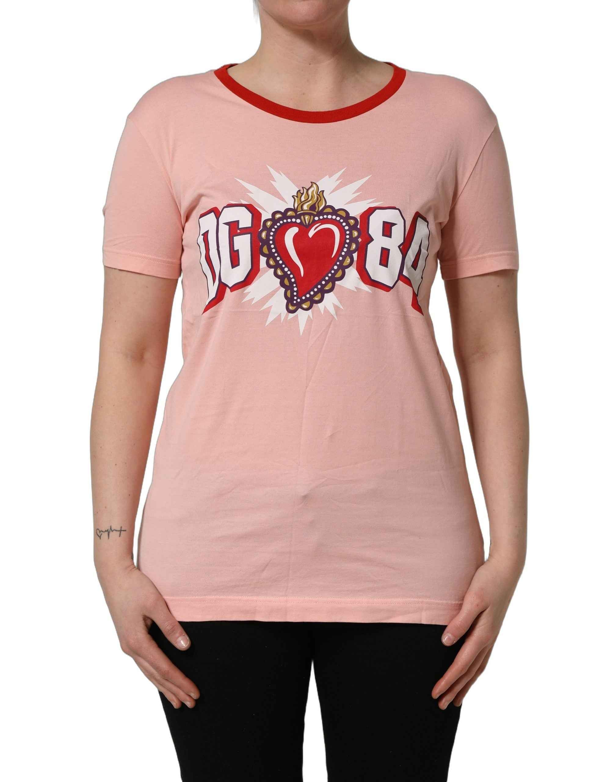 Dolce & Gabbana Pink Graphic Print Cotton Crew Neck T-shirt