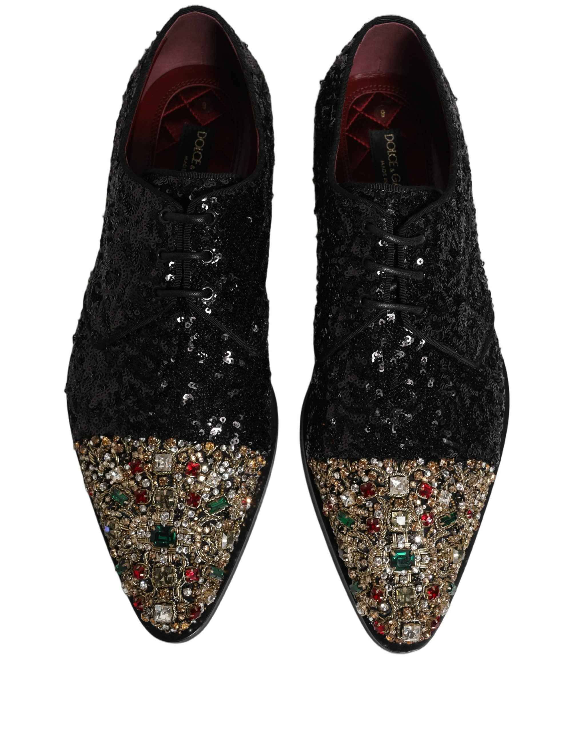 Dolce & Gabbana Black Sequin Embellished Men Derby Dress Shoes