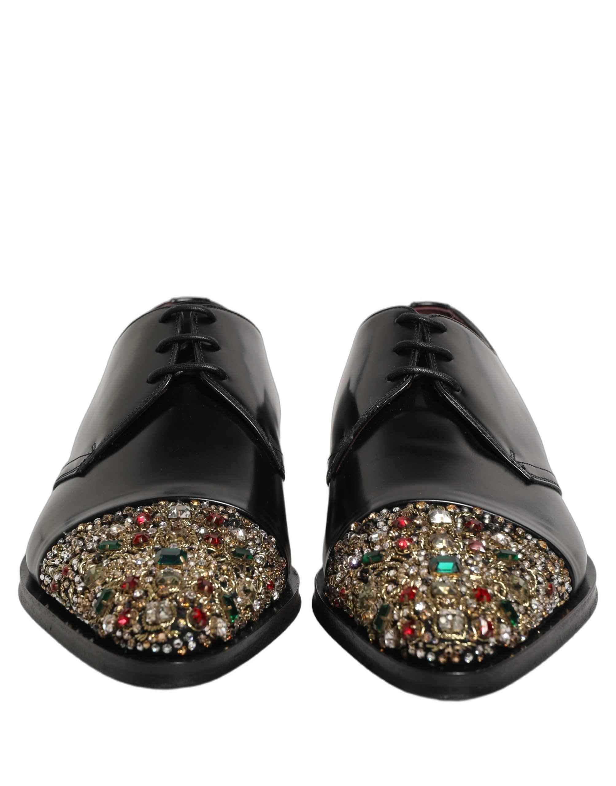 Dolce & Gabbana Black Embellished Derby Dress Formal Shoes