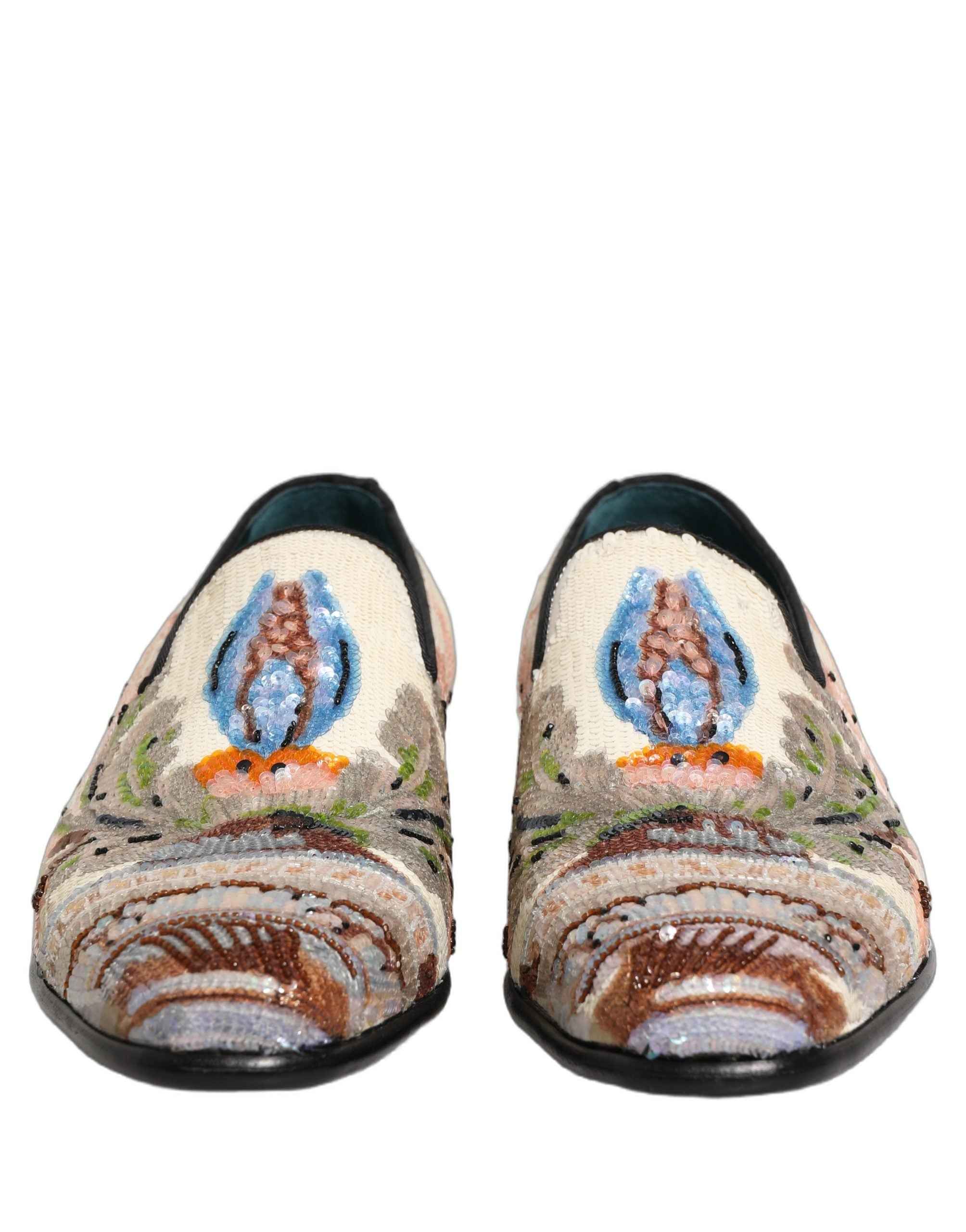 Dolce & Gabbana Multicolor Sequin Embroidered Loafers Shoes