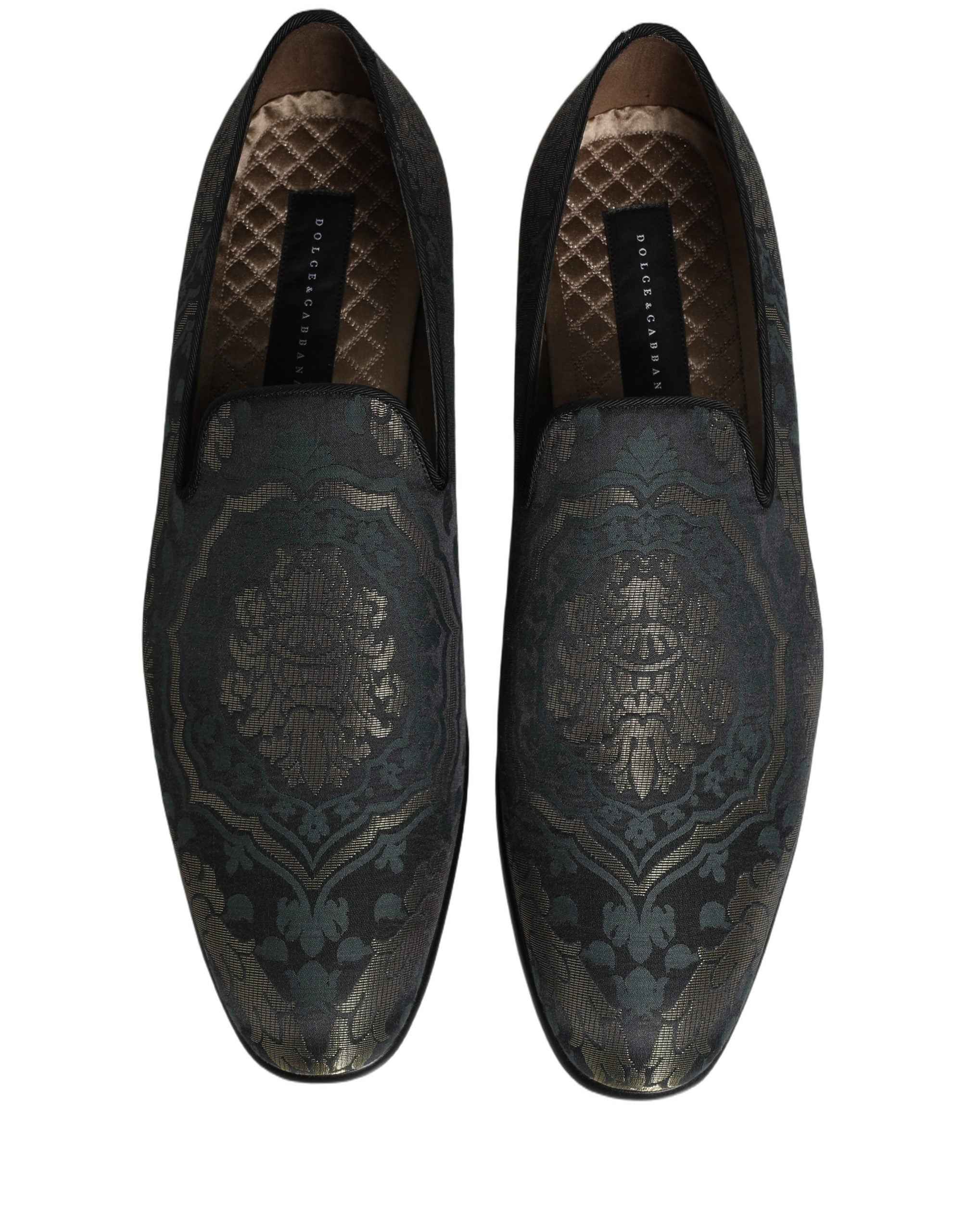 Dolce & Gabbana Black Floral Brocade Slip On Loafers Shoes