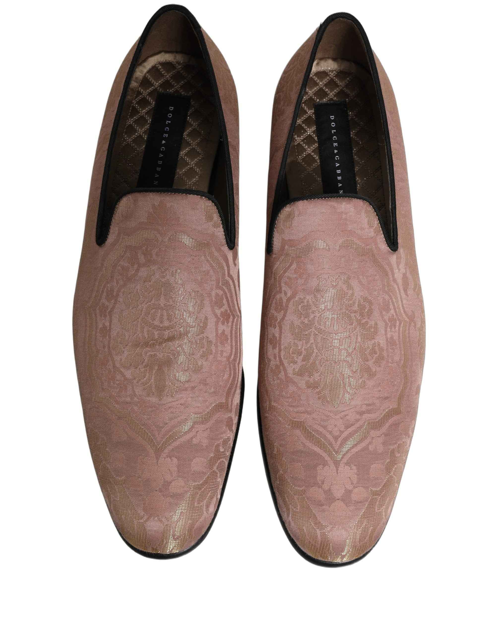 Dolce & Gabbana Pink Brocade Men Slip On Dress Loafers Shoes
