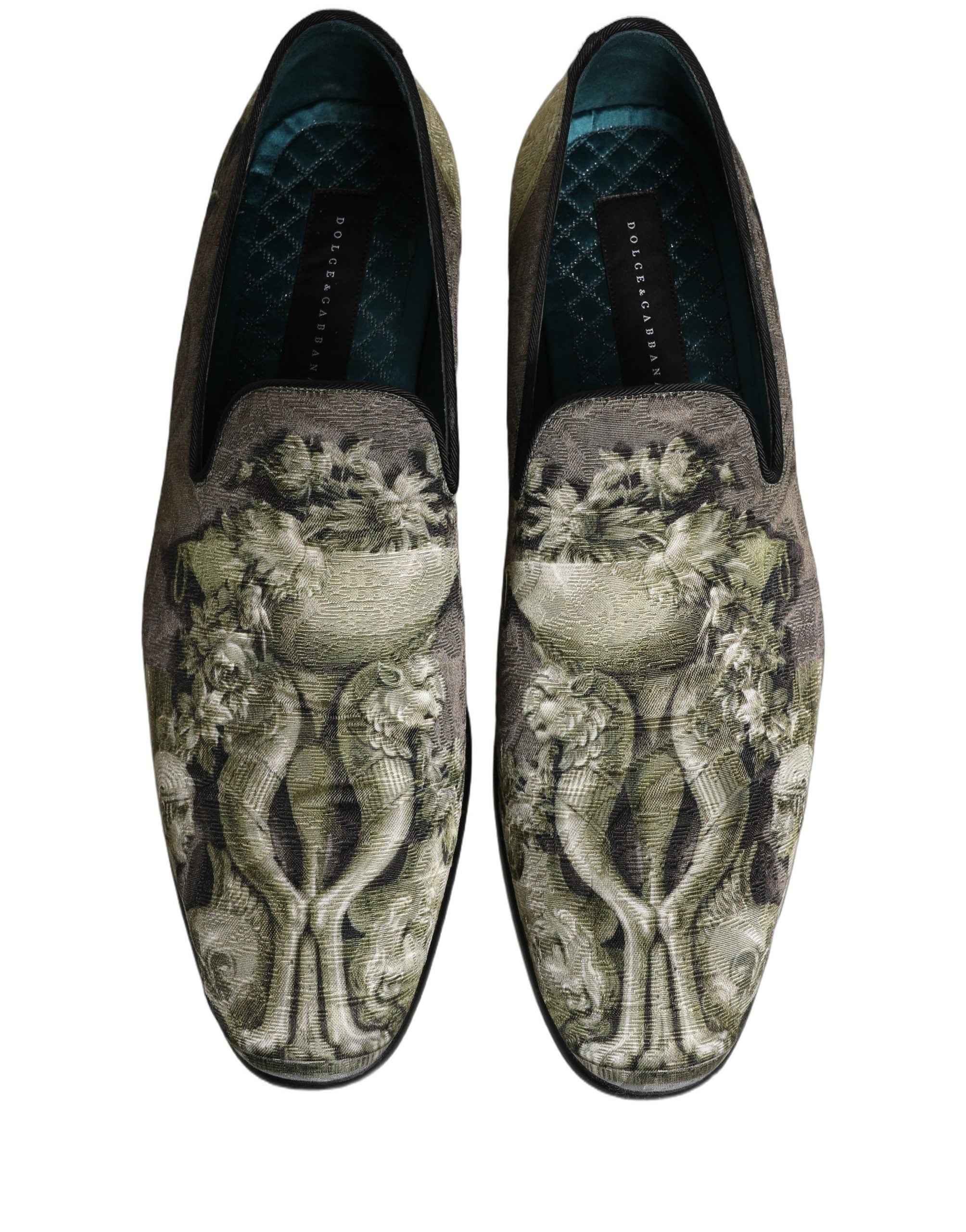 Dolce & Gabbana Brown Baroque Print Slip On Loafers Shoes
