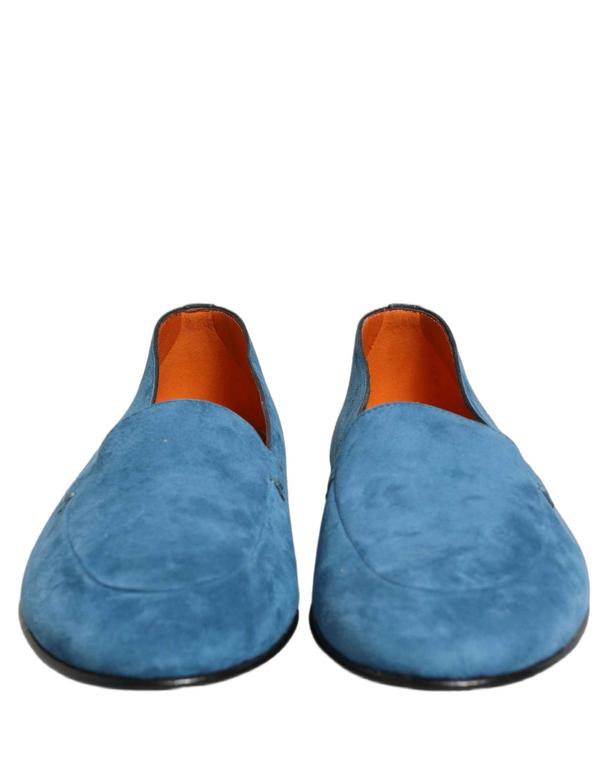 Dolce & Gabbana Blue Velvet Slip On Men Flats Loafers Shoes