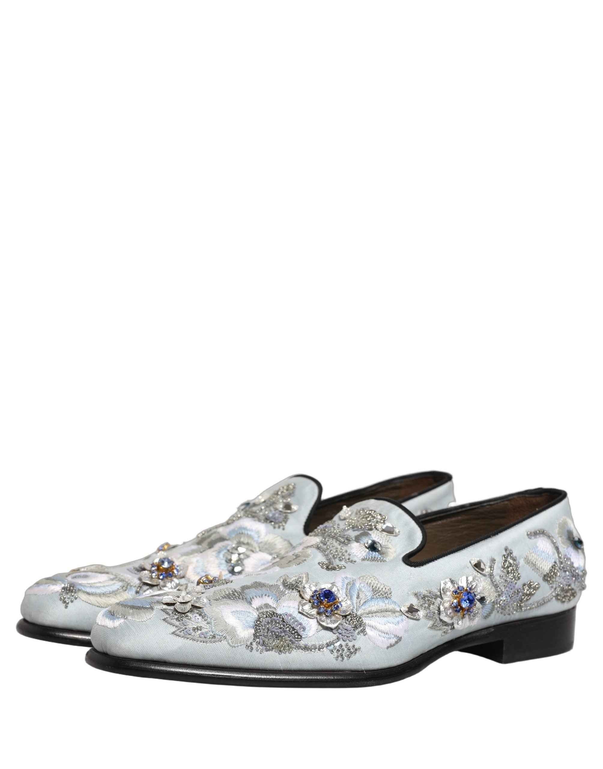 Dolce & Gabbana White Floral Embellished Men Loafers  Shoes