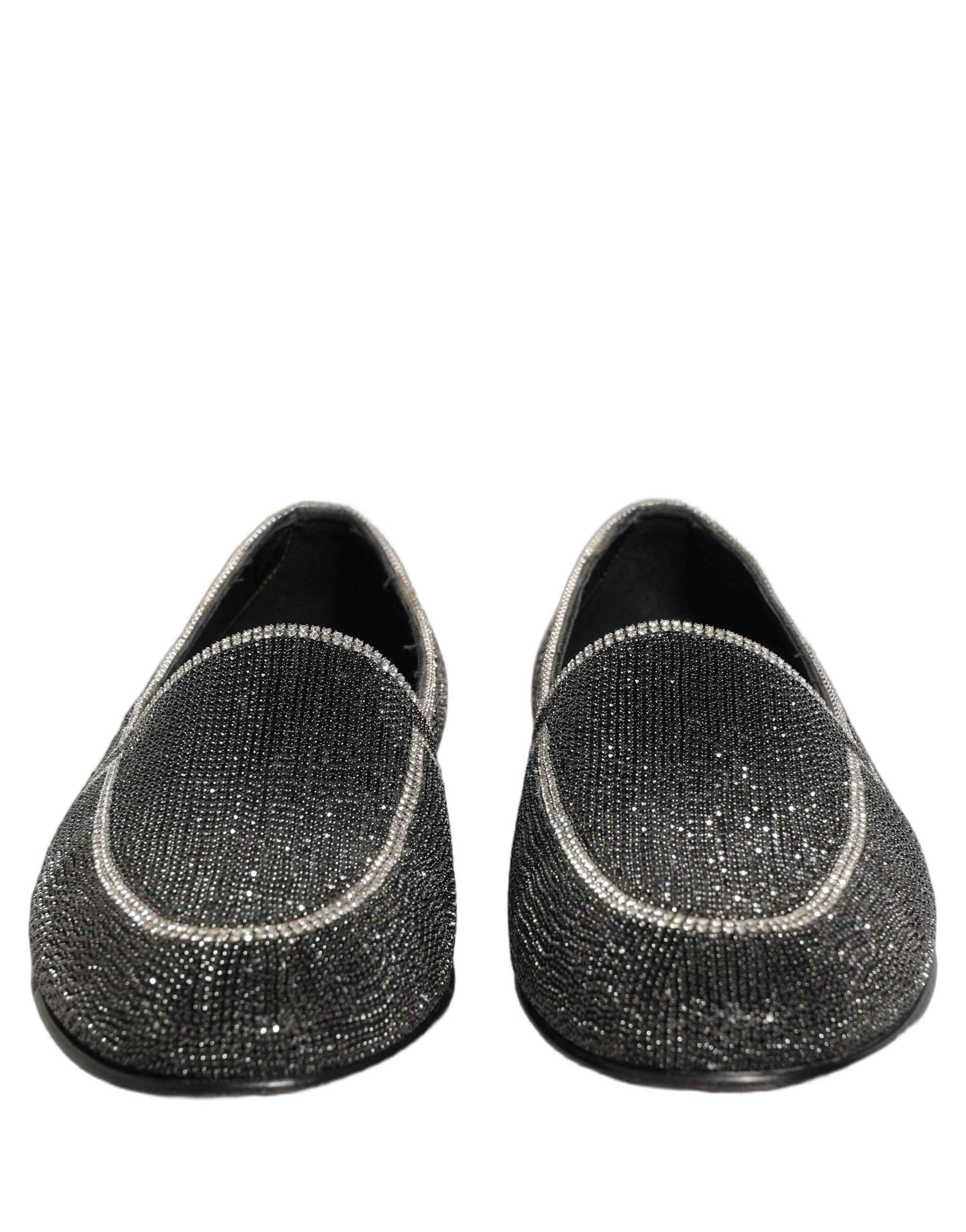 Dolce & Gabbana Black Crystal Embellished Men Loafers Shoes