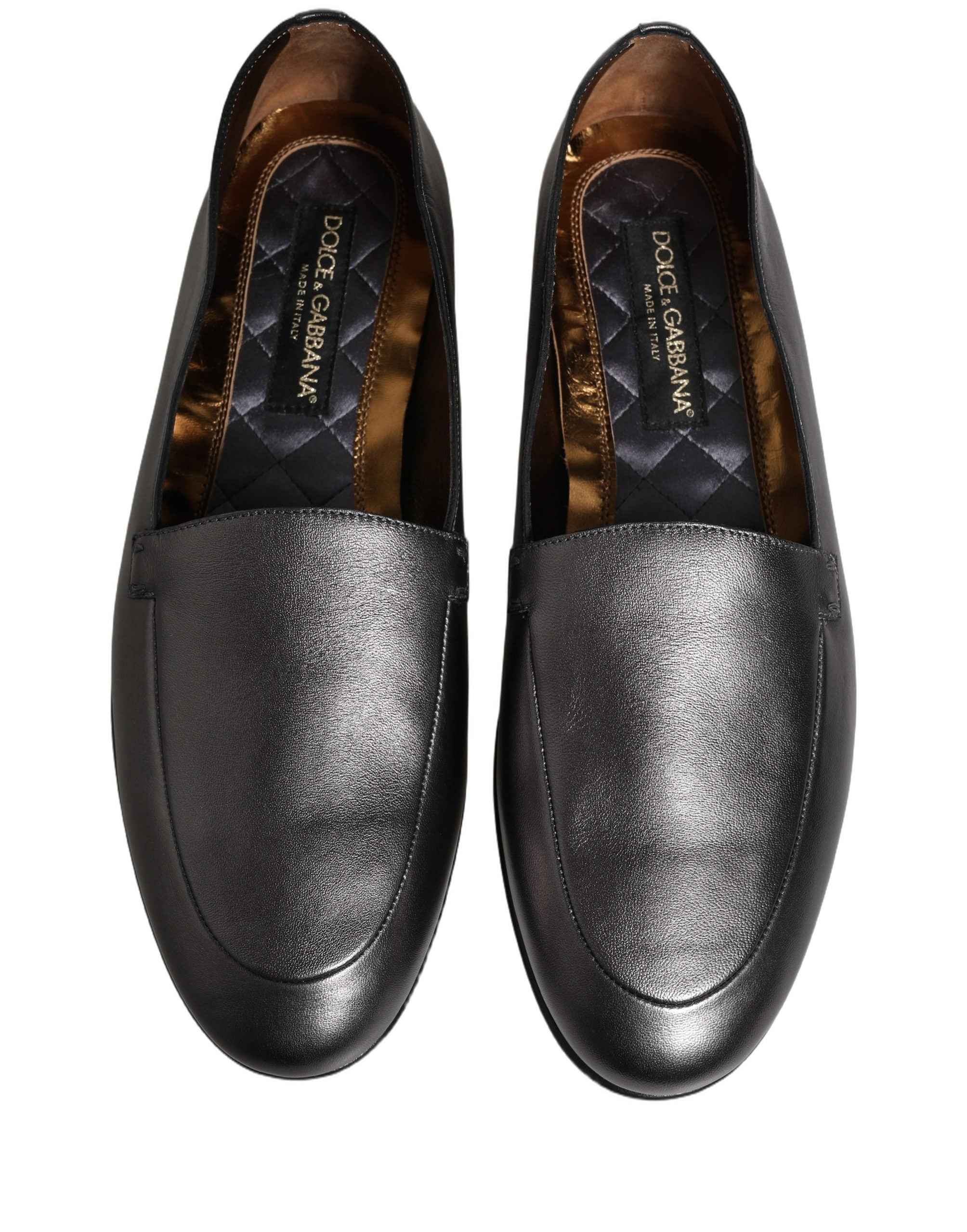 Dolce & Gabbana Silver Leather DG Logo Slip On Loafers Shoes