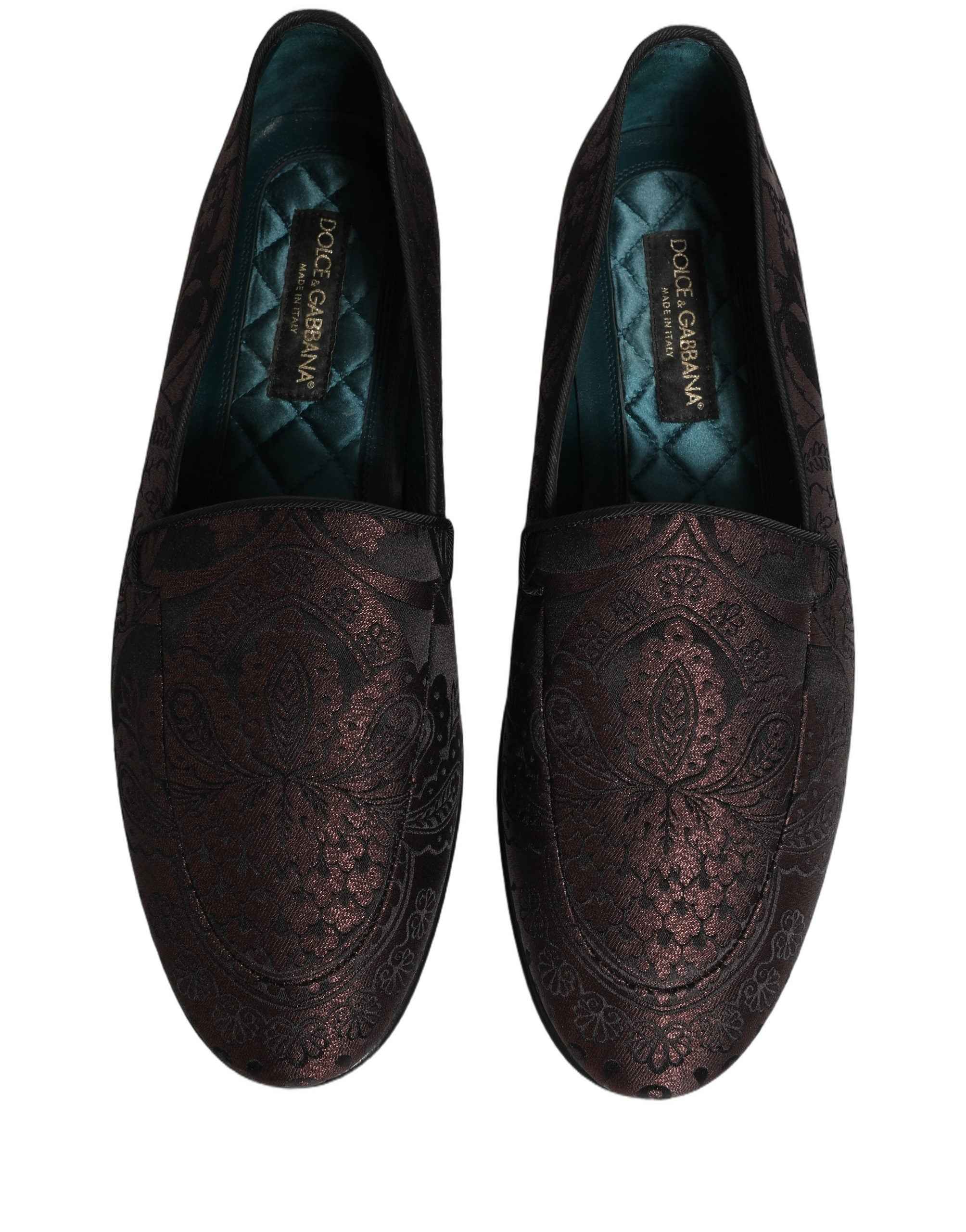 Dolce & Gabbana Maroon Jacquard Leather Slip On Loafers Shoes